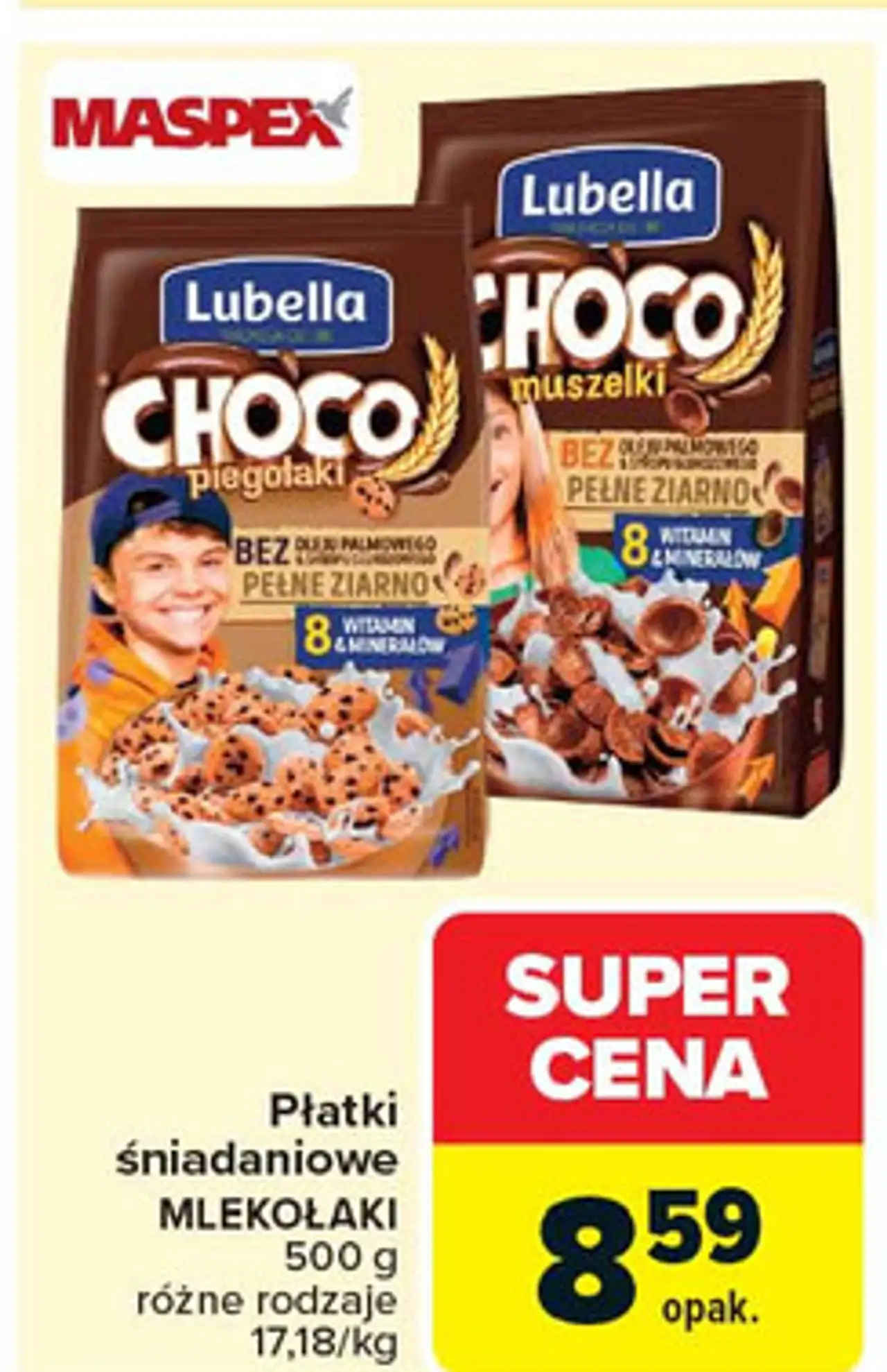 Płatki muszelki czekoladowe Lubella Mlekołaki