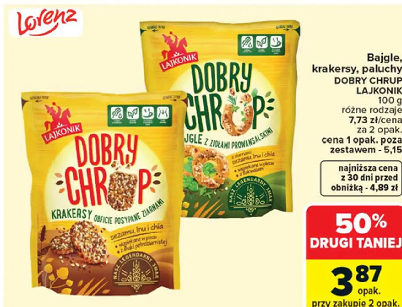 Bajgle, krakersy, paluchy DOBRY CHRUP LAJKONIK 100 g różne rodzaje