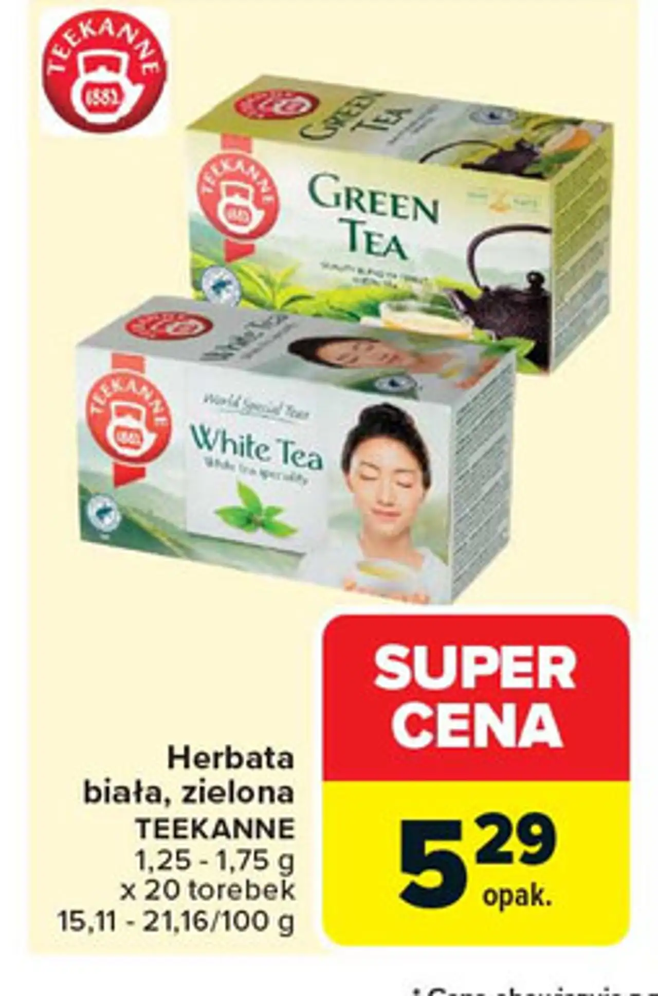 Herbata biała, zielona TEEKANNE 1,25 - 1,75 g x 20 torebek
