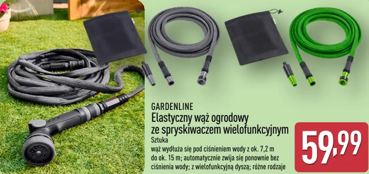 GARDENLINE Elastyczny wąż ogrodowy ze spryskiwaczem wielofunkcyjnym