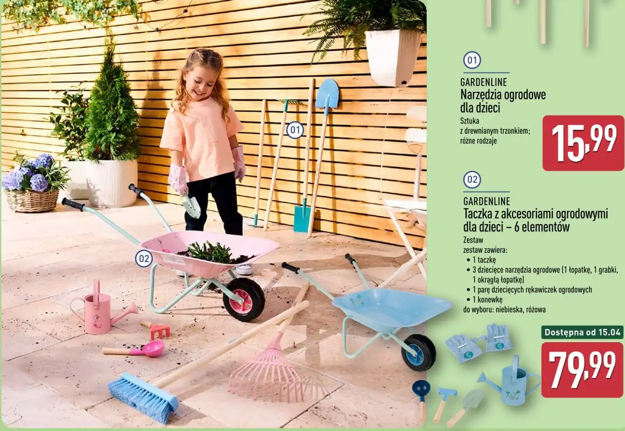 GARDENLINE Taczka z akcesoriami ogrodowymi dla dzieci - 6 elementów