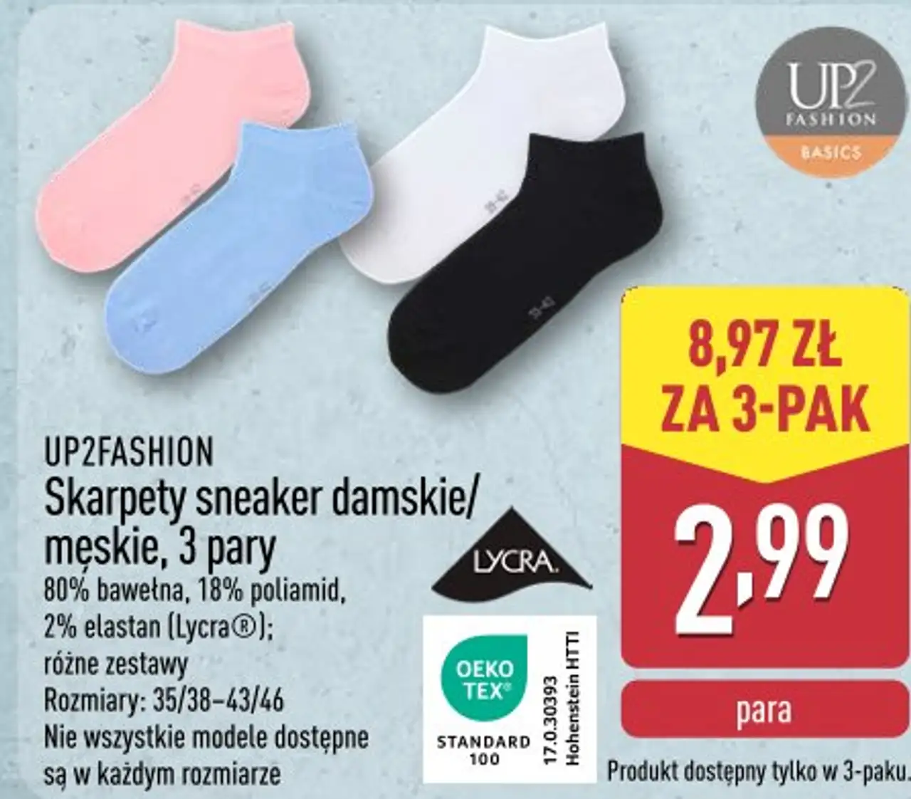 Skarpety sneaker damskie/ męskie, 3 pary