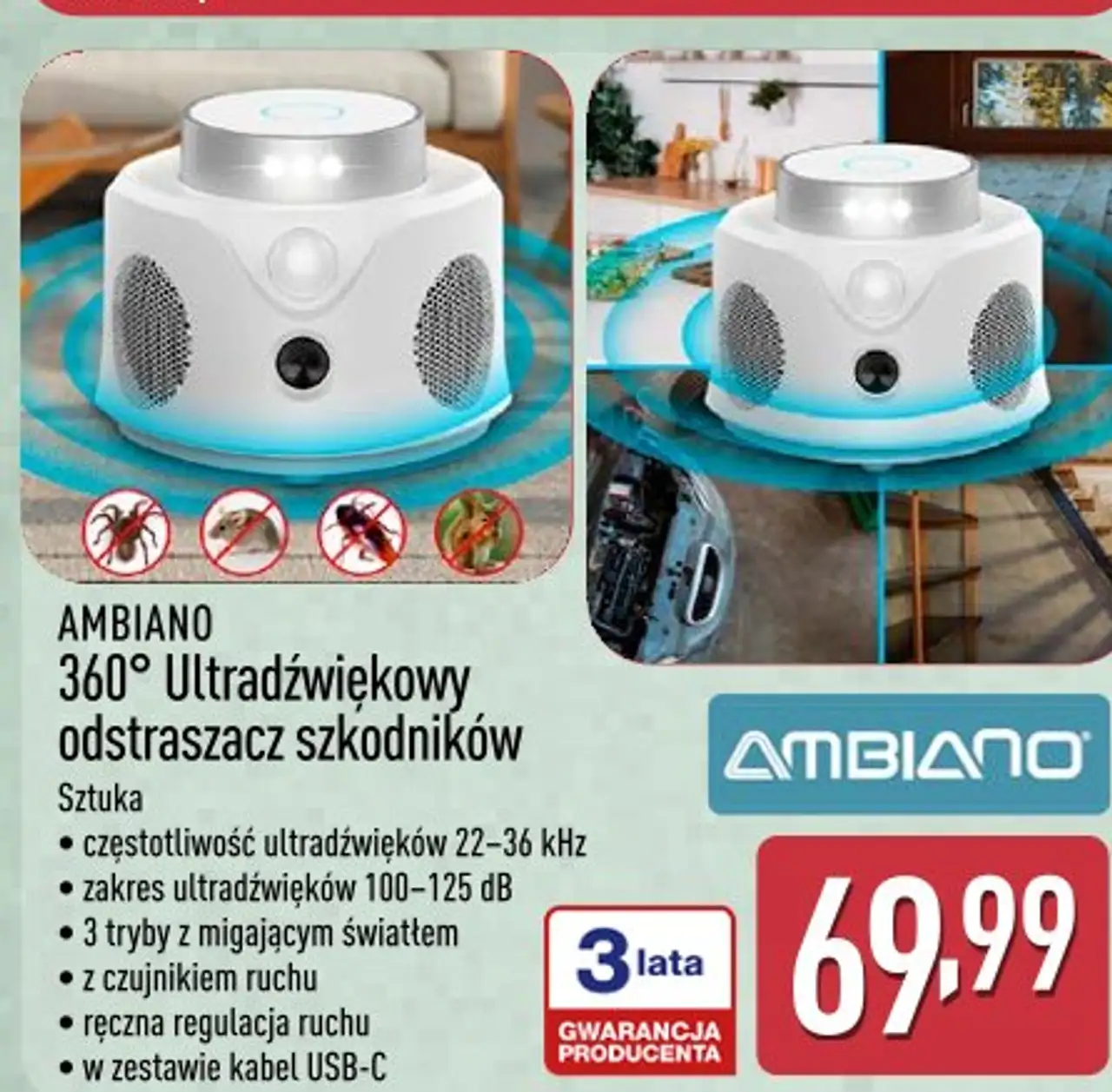 AMBIANO 360° Ultradźwiękowy odstraszacz szkodników