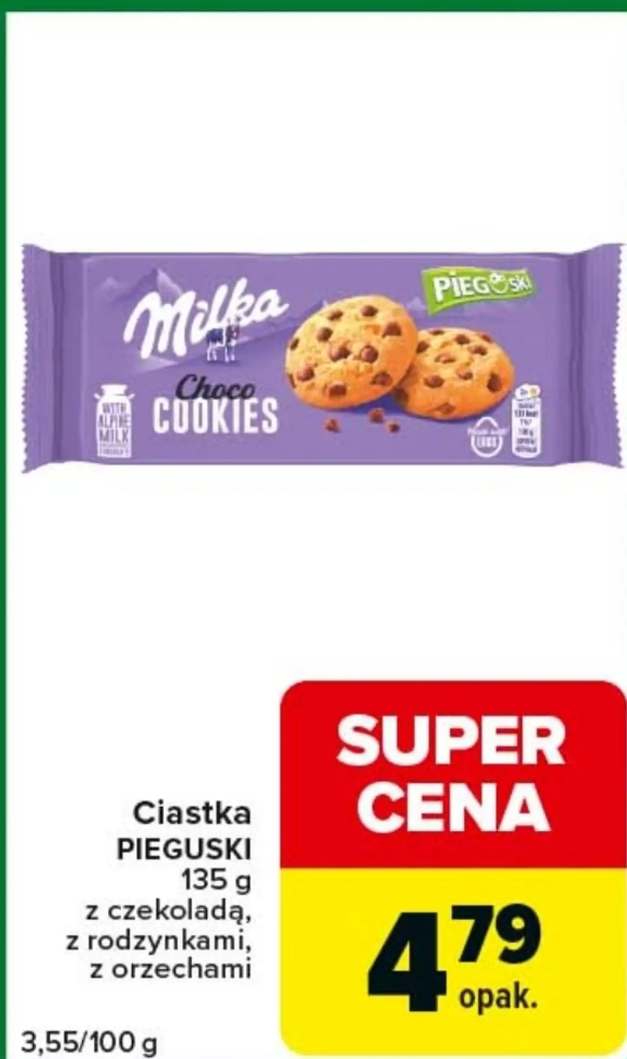 Ciastka PIEGUSKI 135 g z czekoladą, z rodzynkami, z orzechami