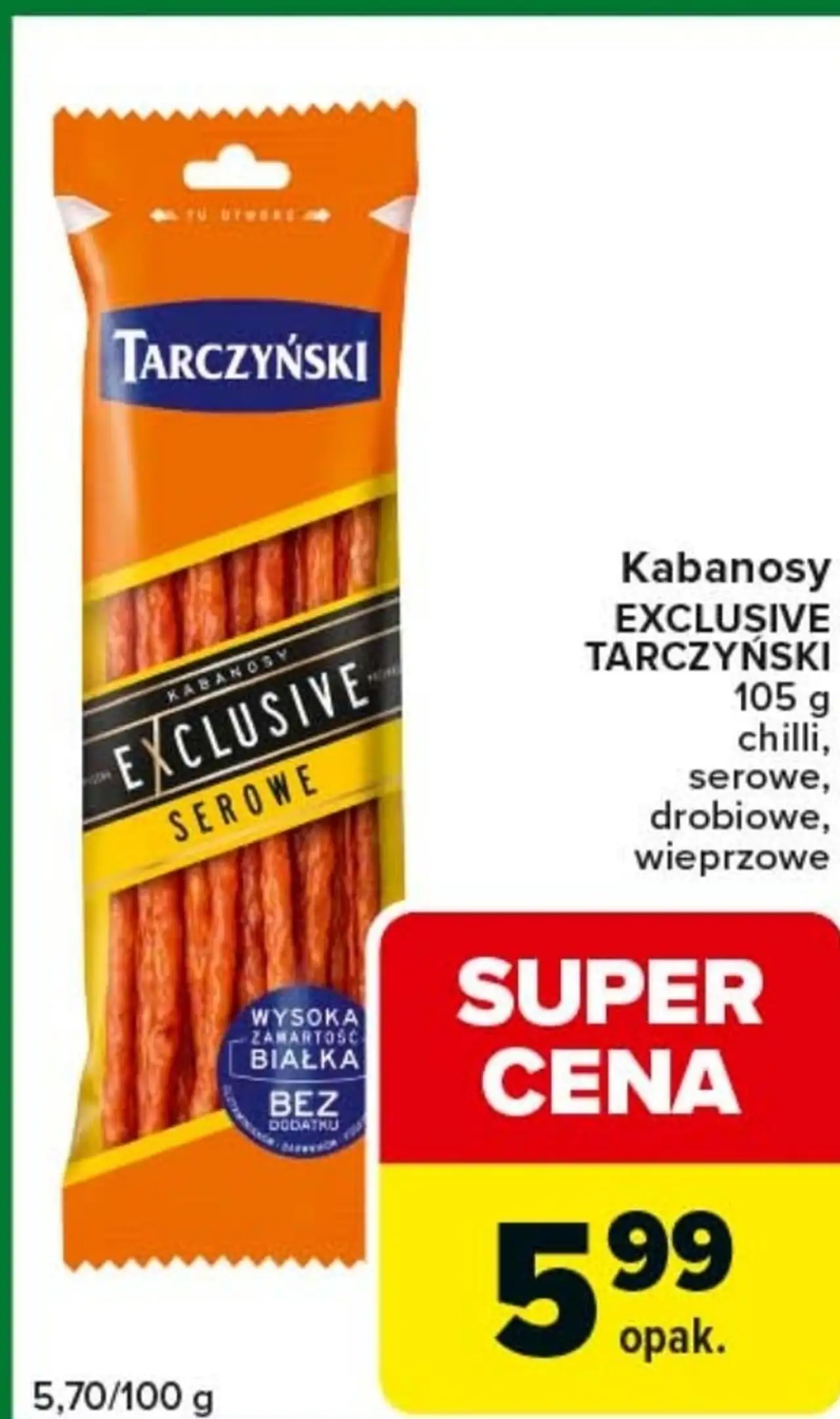 Kabanosy EXCLUSIVE TARCZYŃSKI 105 g chilli, serowe, drobiowe, wieprzowe