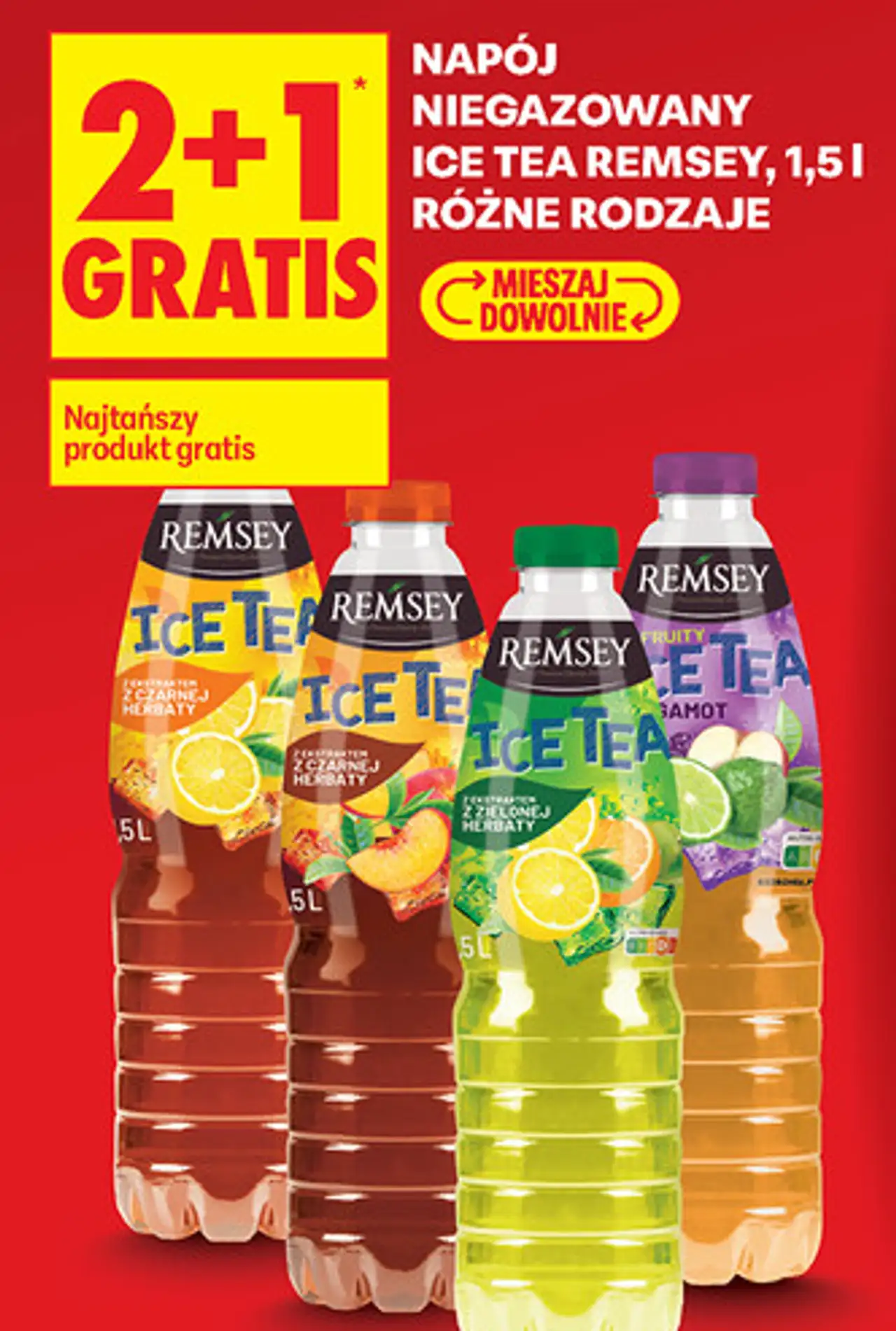 NAPÓJ NIEGAZOWANY ICE TEA REMSEY, 1,5 l RÓŻNE RODZAJE