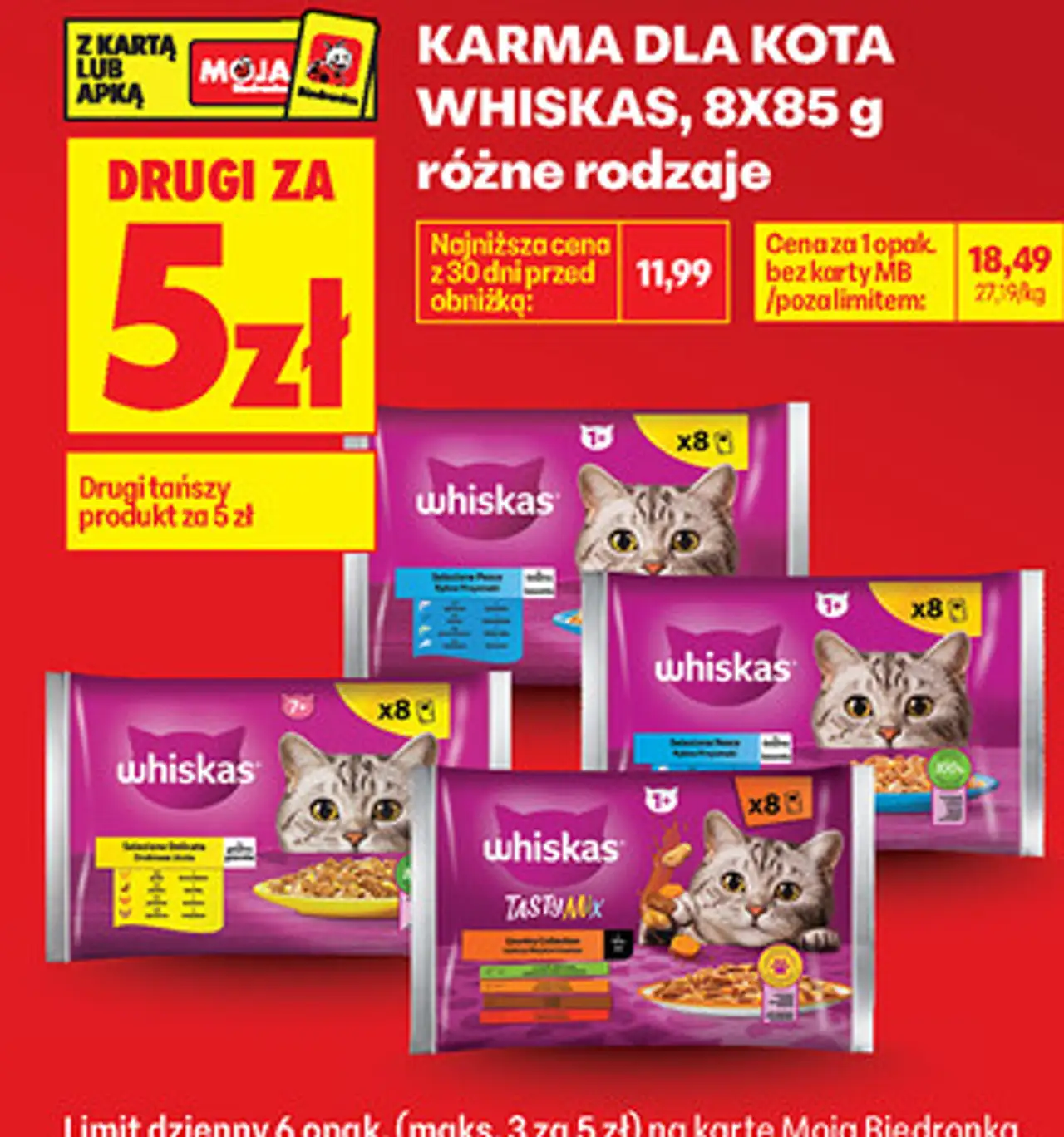 Karma dla kota Whiskas, 8x85 g różne rodzaje
