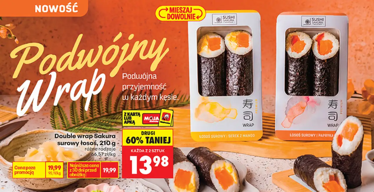 Double wrap Sakura surowy łosoś, 210 g różne rodzaje