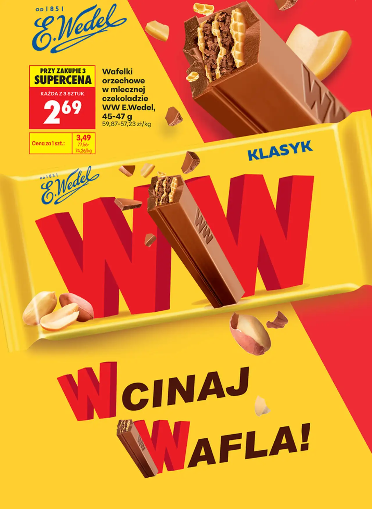 Wafelki orzechowe w mlecznej czekoladzie WW E.Wedel