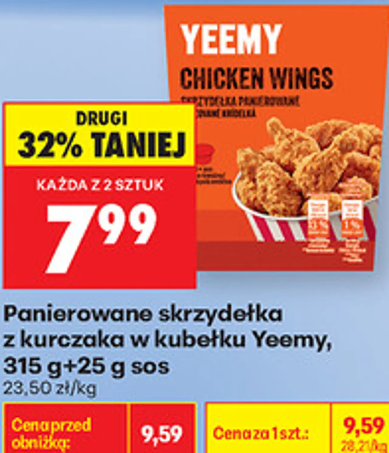 Panierowane skrzydełka z kurczaka w kubełku Yeemy, 315 g+25 g sos