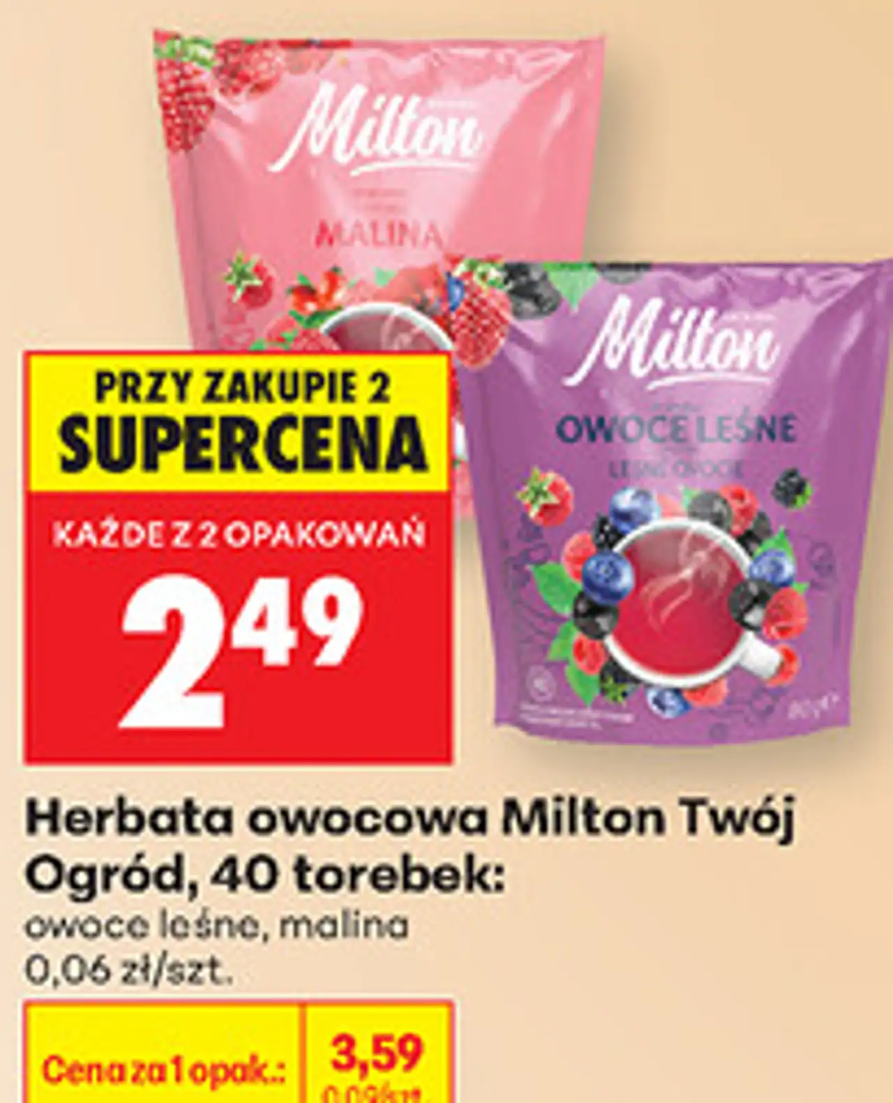 Herbata owocowa Milton Twój Ogród, 40 torebek: owoce leśne, malina