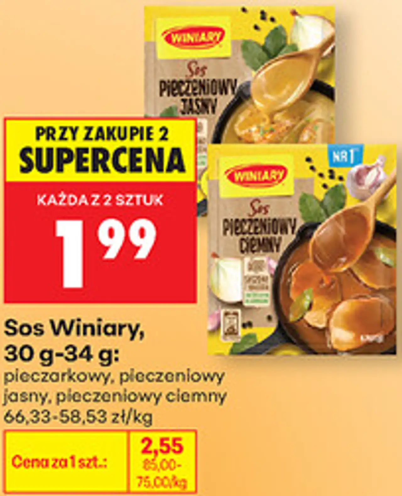 Sos Winiary, 30 g-34 g: pieczarkowy, pieczeniowy jasny, pieczeniowy ciemny