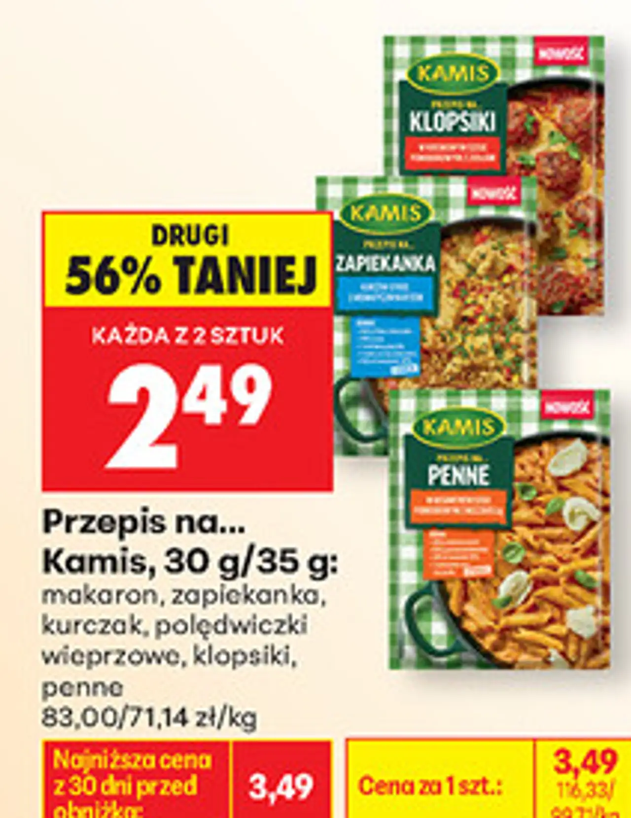 Przepis na... Kamis, 30 g/35 g: makaron, zapiekanka, kurczak, polędwiczki wieprzowe, klopsiki, penne