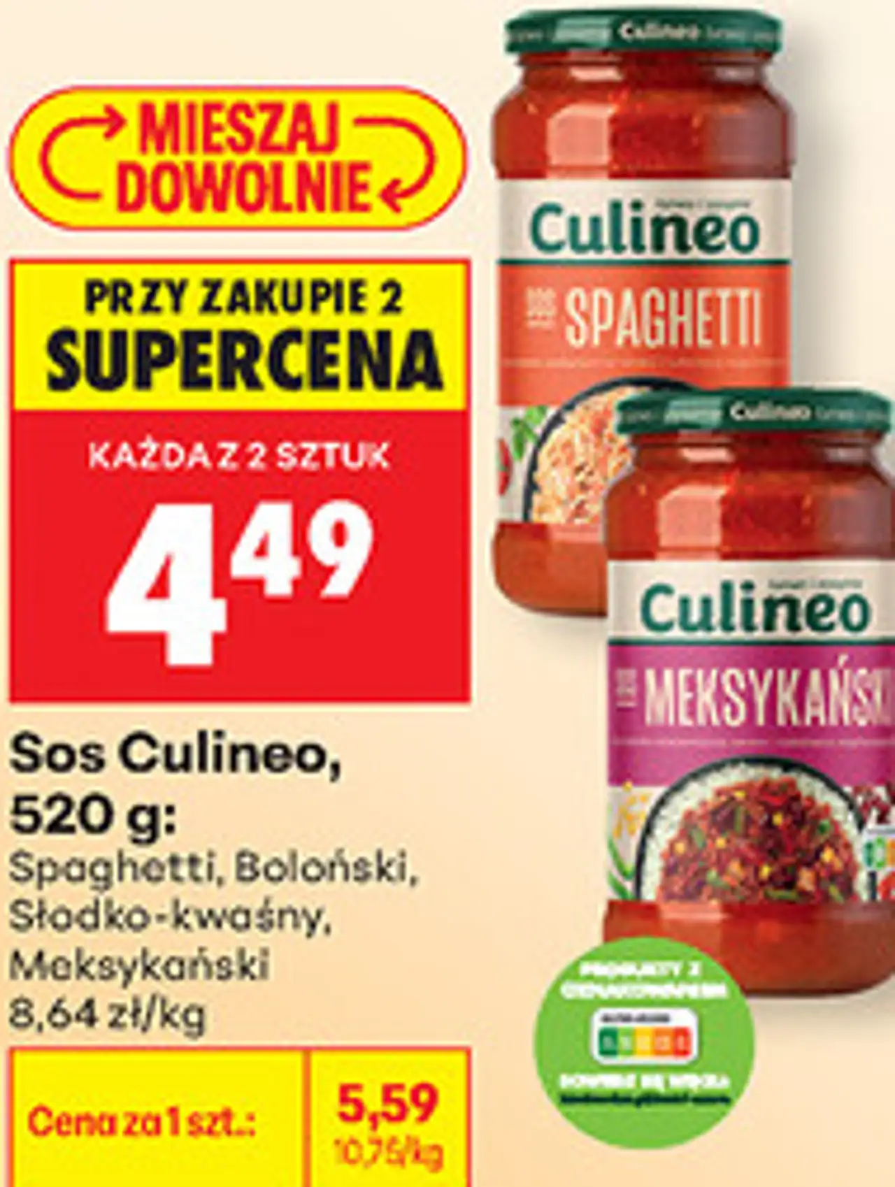 Sos Culineo, 520 g: Spaghetti, Boloński, Słodko-kwaśny, Meksykański