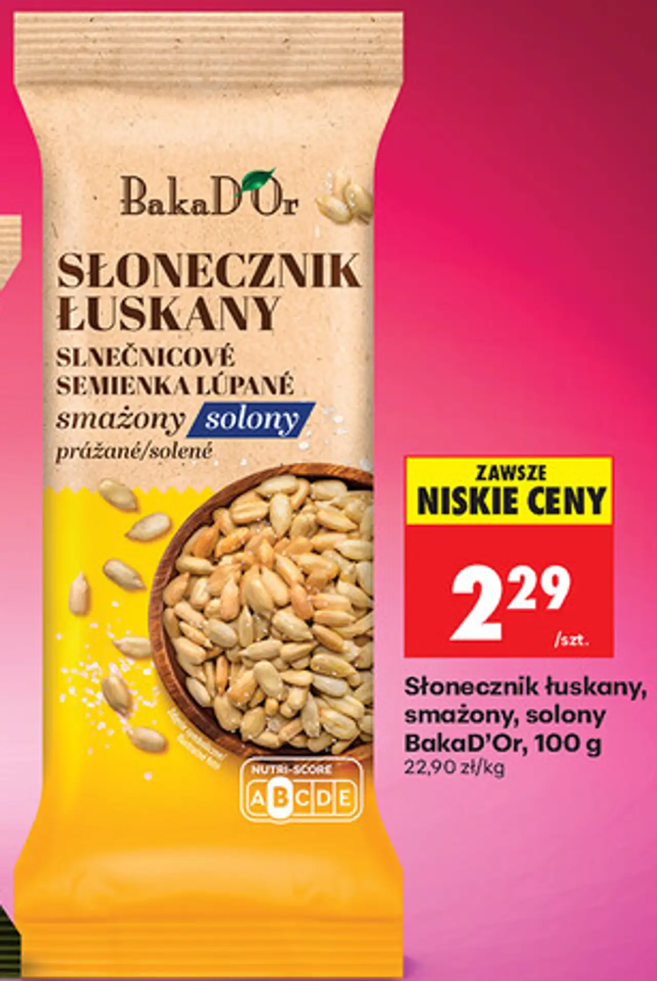 Słonecznik łuskany, smażony, solony BakaD'Or, 100 g