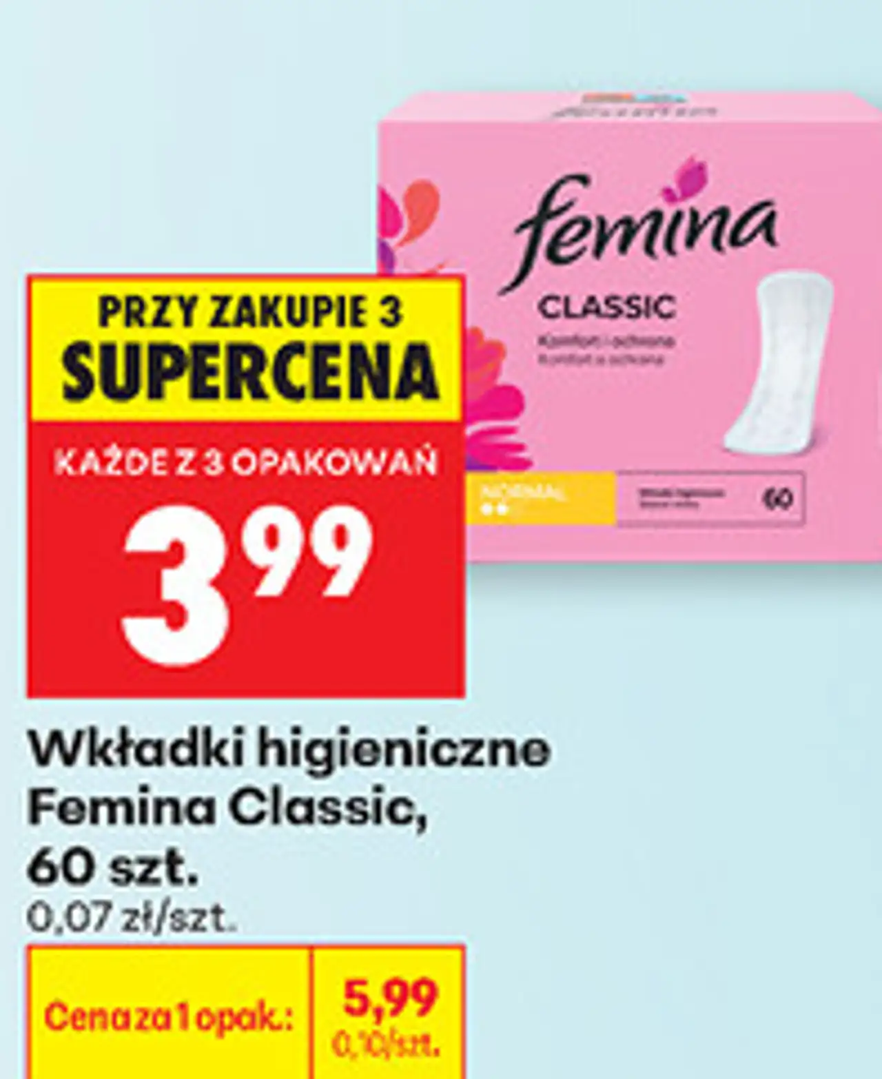 Wkładki higieniczne Femina Classic, 60 szt.