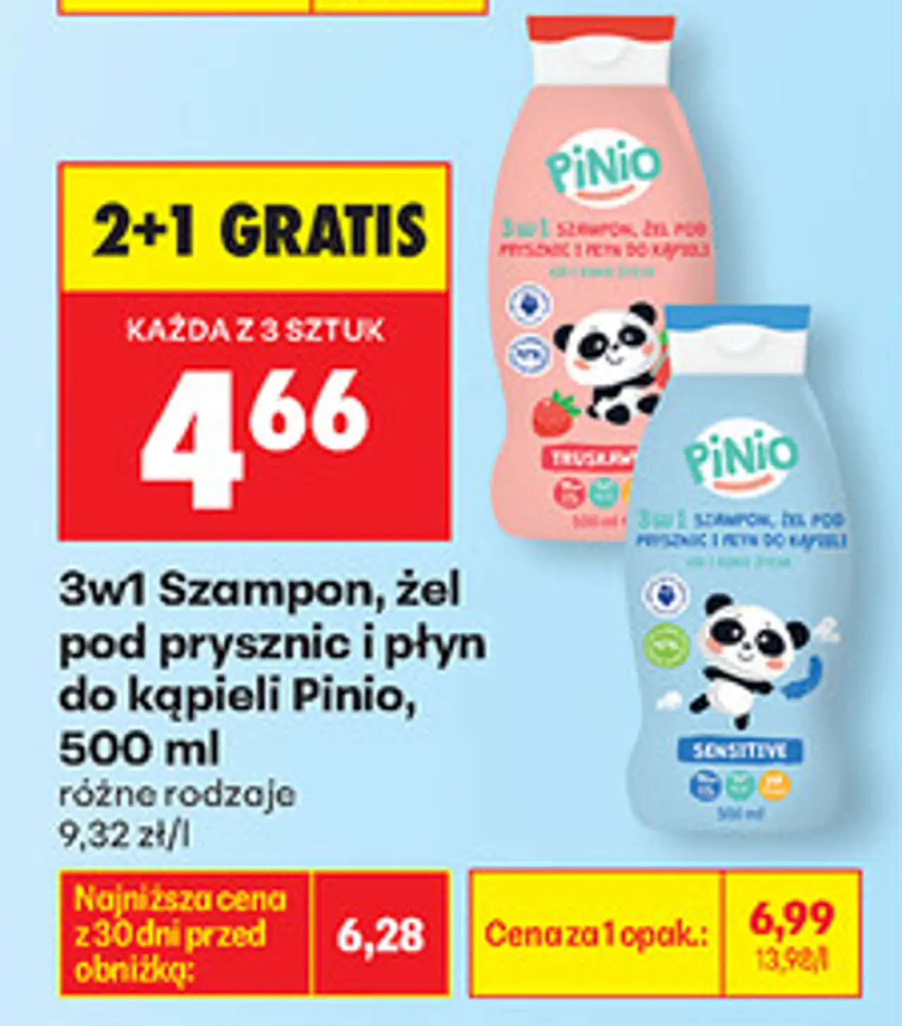 3w1 Szampon, żel pod prysznic i płyn do kąpieli Pinio, 500 ml