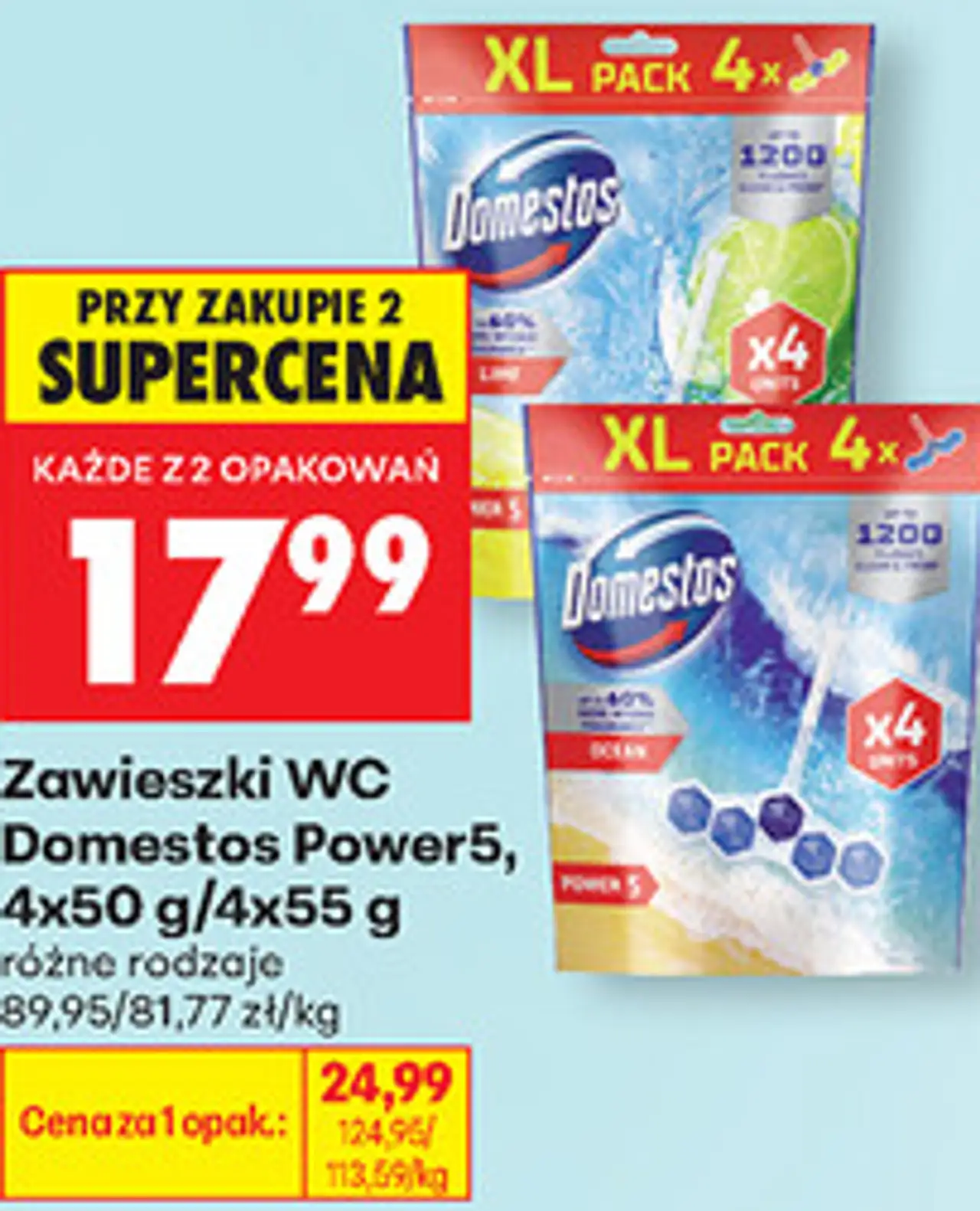 Zawieszki WC Domestos Power5, 4x50 g/4x55 g
