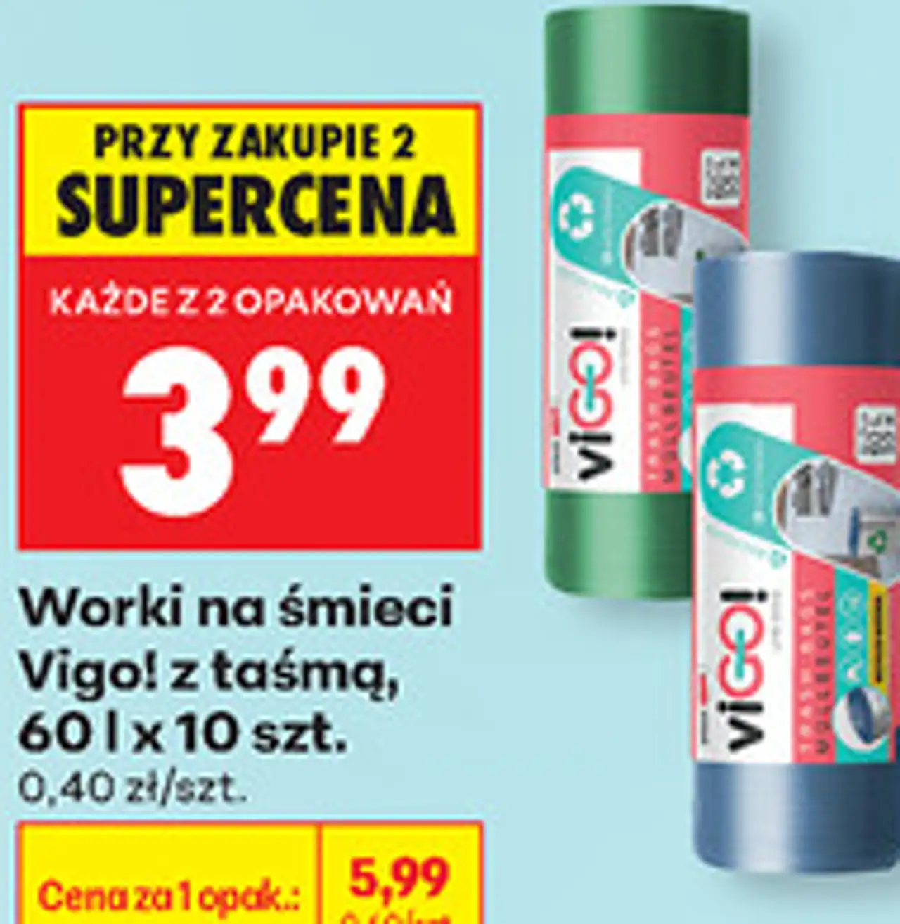 Worki na śmieci Vigo! z taśmą, 60 l x 10 szt.