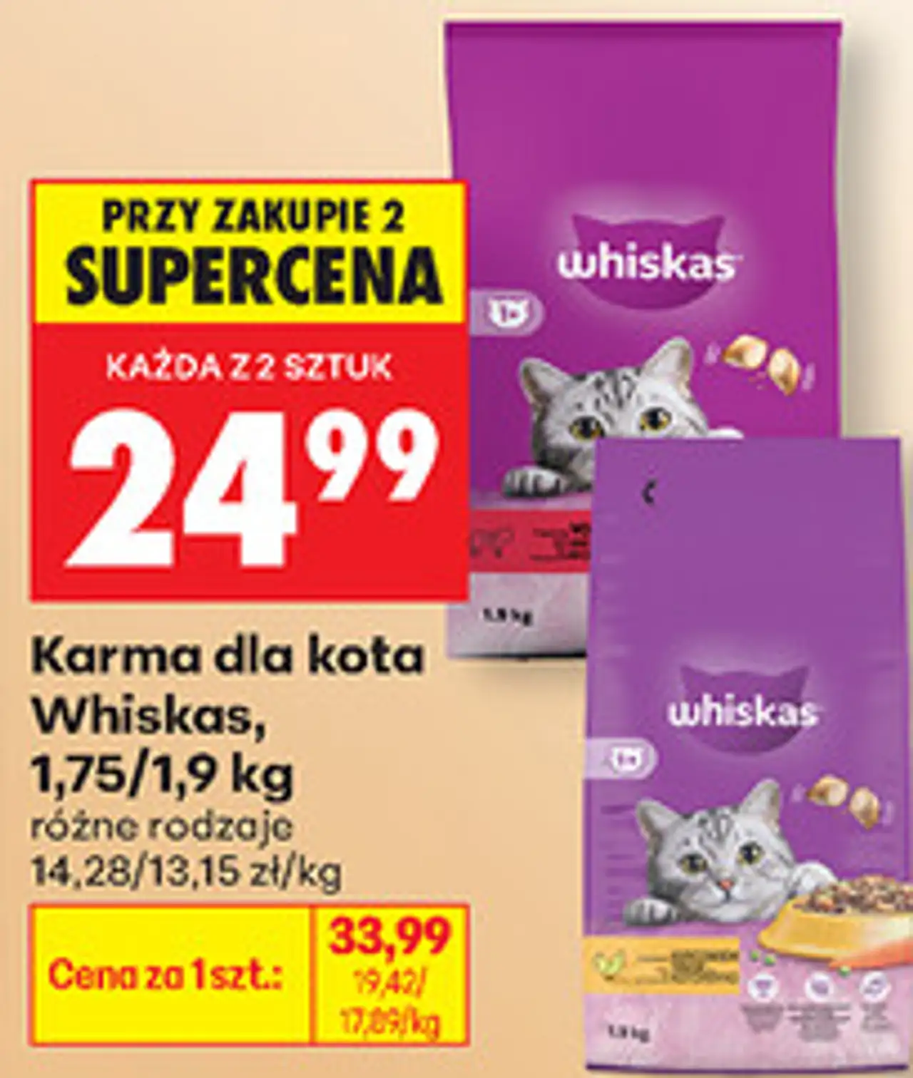Karma dla kota Whiskas, 1,75/1,9 kg