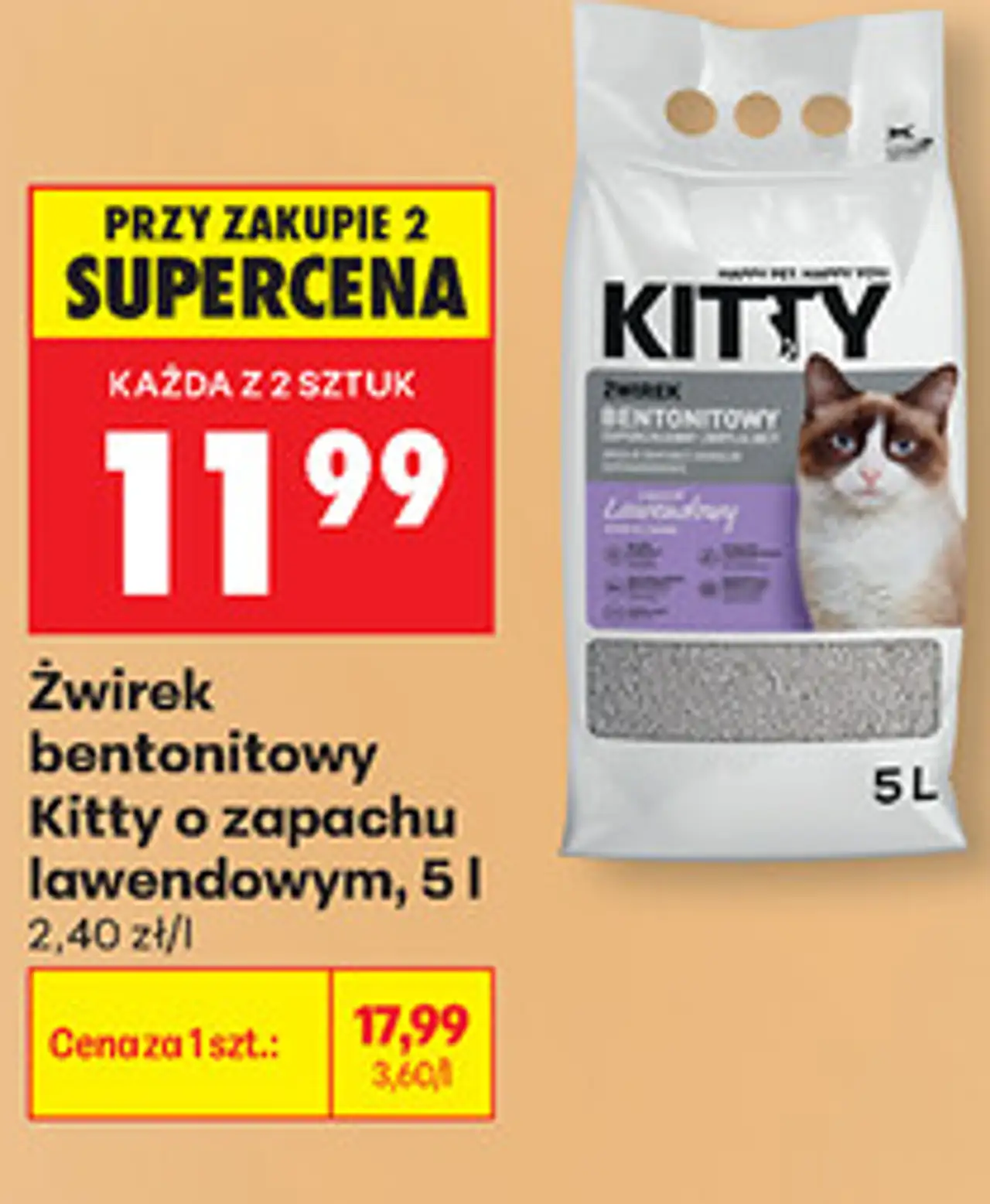Żwirek bentonitowy Kitty o zapachu lawendowym, 5 l