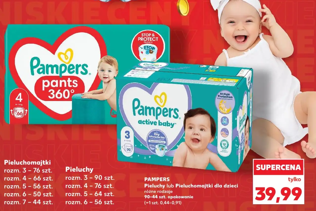 PAMPERS Pieluchy lub Pieluchomajtki dla dzieci różne rodzaje 90-44 szt. opakowanie