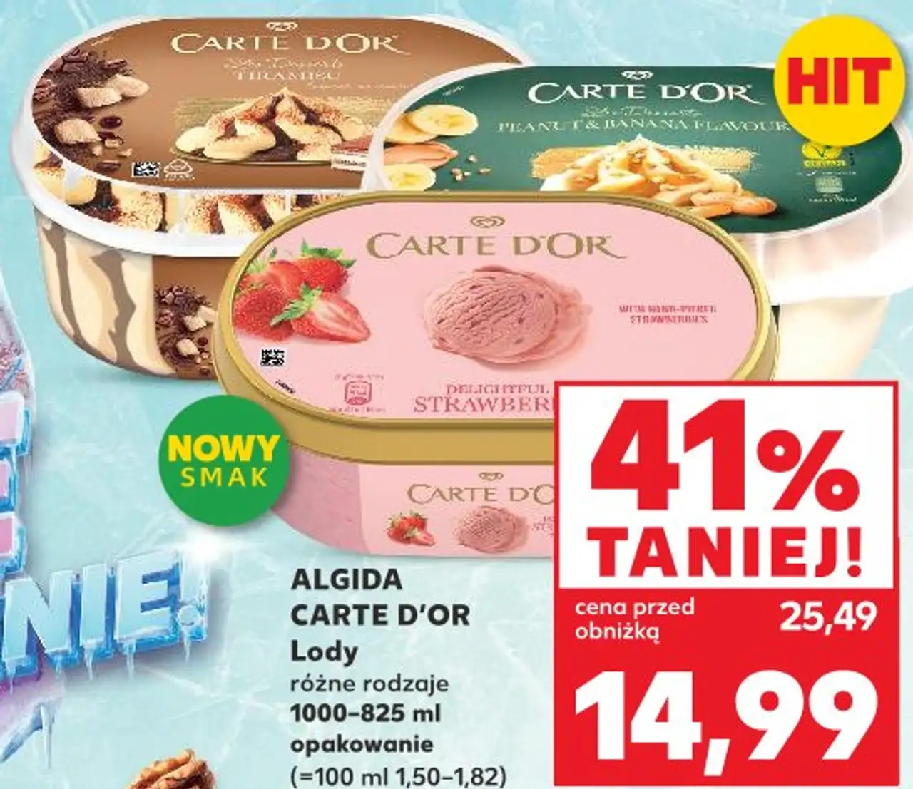 ALGIDA CARTE D'OR Lody różne rodzaje 1000-825 ml opakowanie