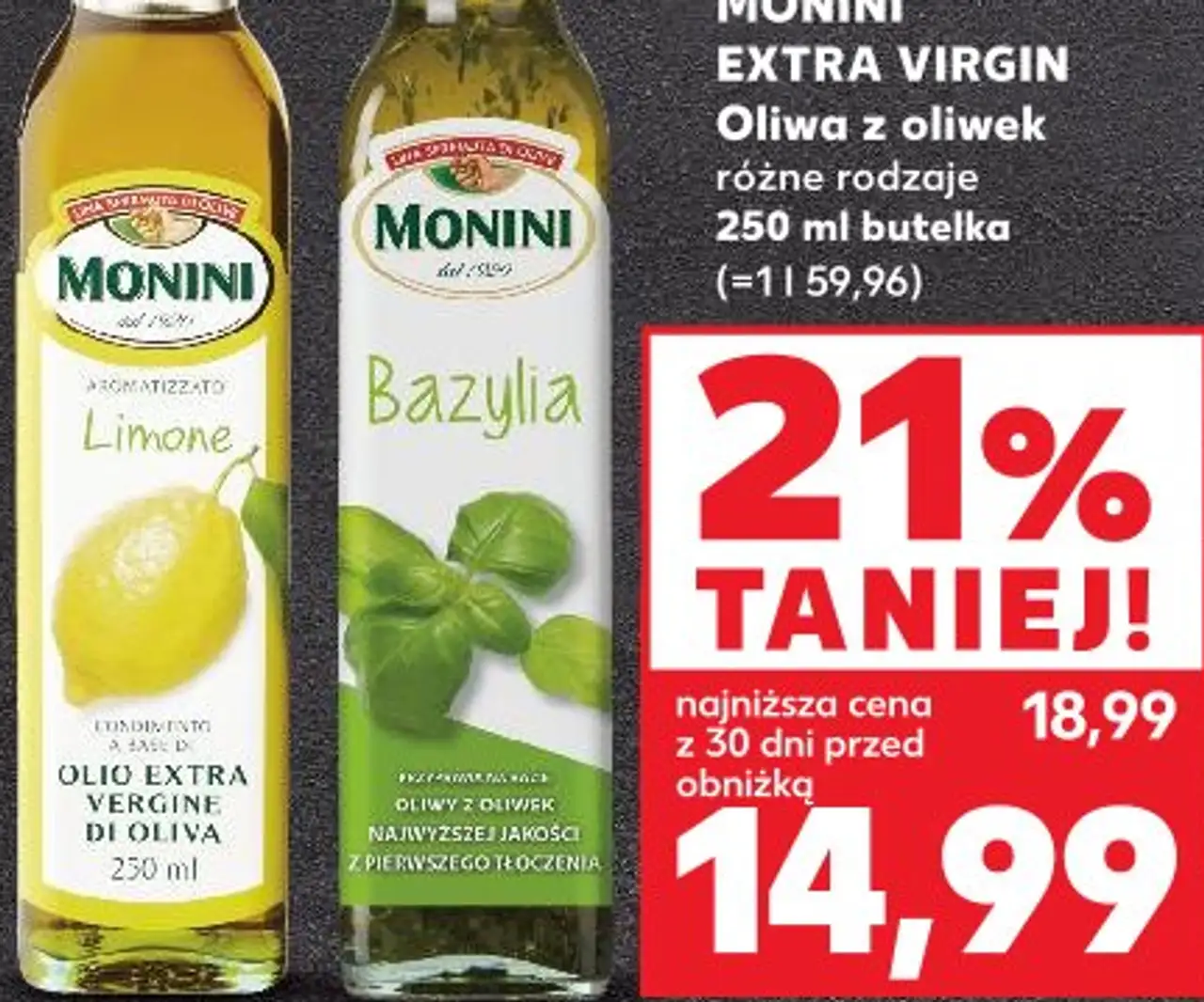 MONINI EXTRA VIRGIN Oliwa z oliwek różne rodzaje 250 ml butelka