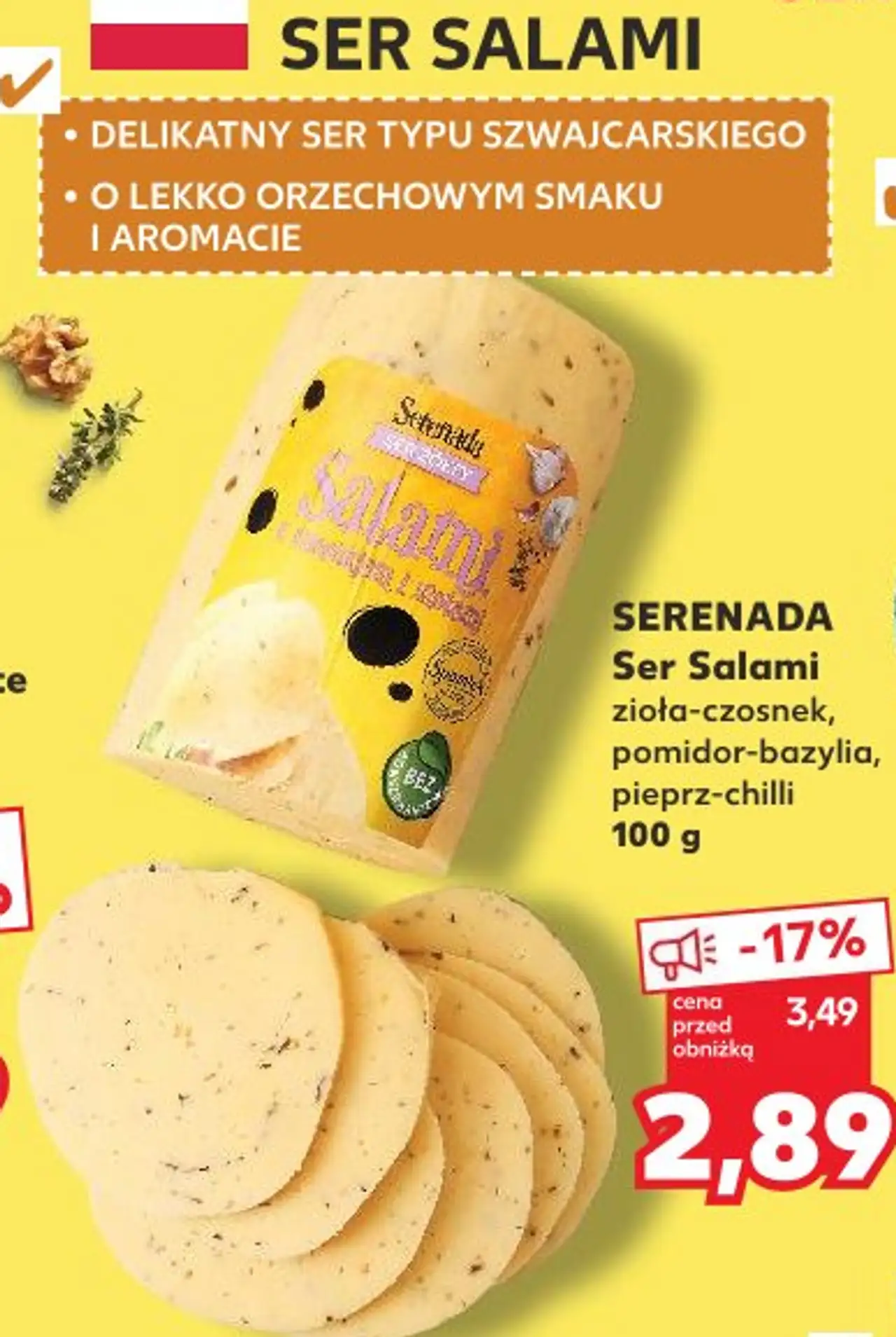 Serenada Ser Salami zioła-czosnek, pomidor-bazylia, pieprz-chilli 100 g