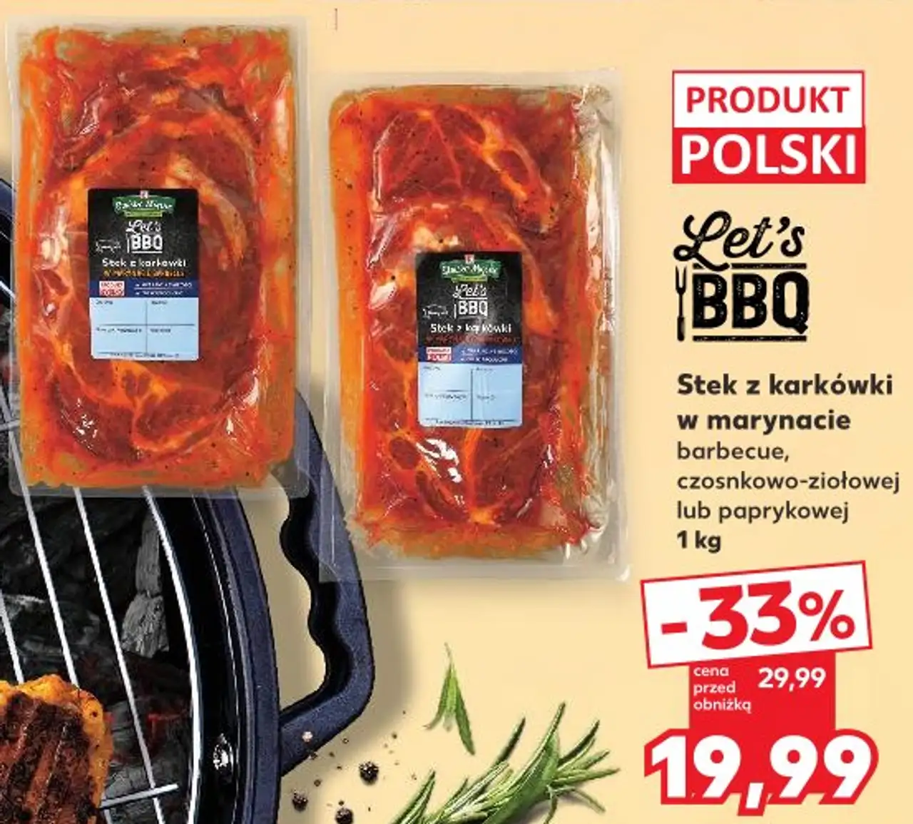 Stek z karkówki w marynacie barbecue, czosnkowo-ziołowej lub paprykowej Let's BBQ