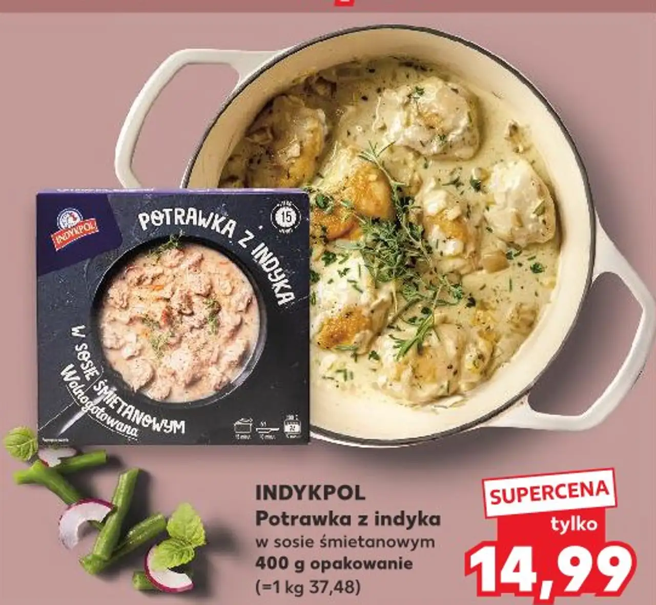INDYKPOL Potrawka z indyka w sosie śmietanowym 400 g opakowanie (=1 kg 37,48)