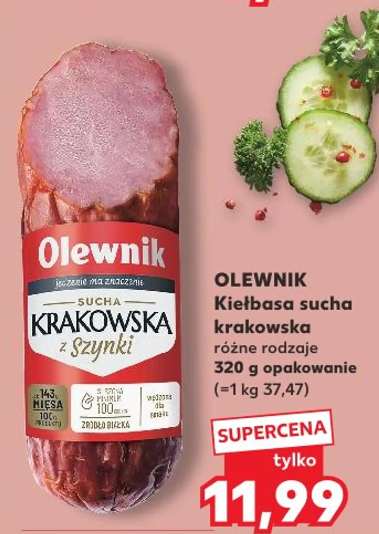 OLEWNIK Kiełbasa sucha krakowska różne rodzaje 320 g opakowanie