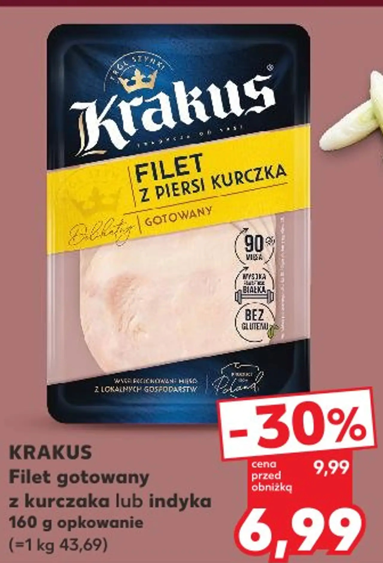 KRAKUS Filet gotowany z kurczaka lub indyka 160 g opakowanie
