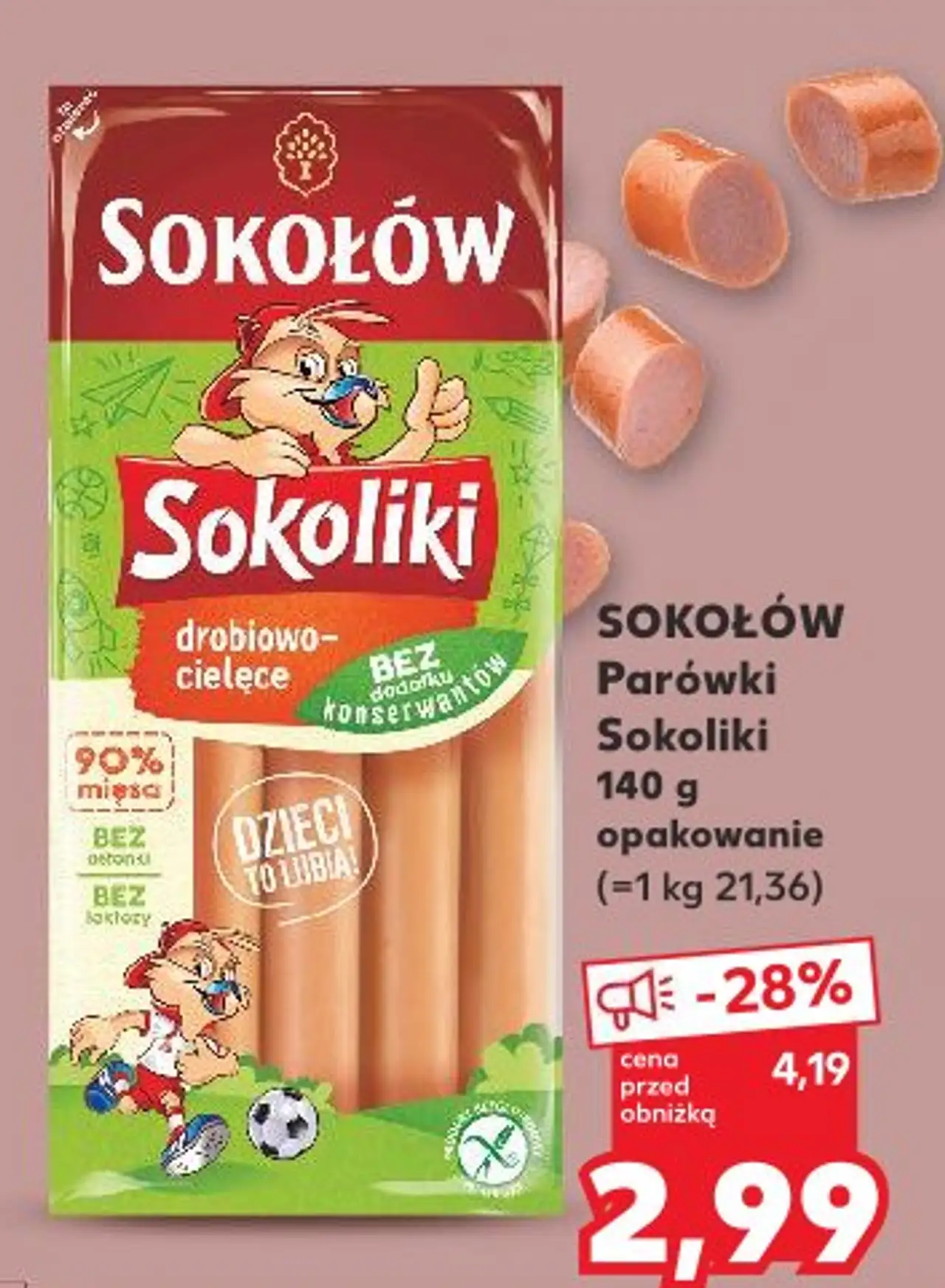 SOKOŁÓW Parówki Sokoliki 140 g opakowanie