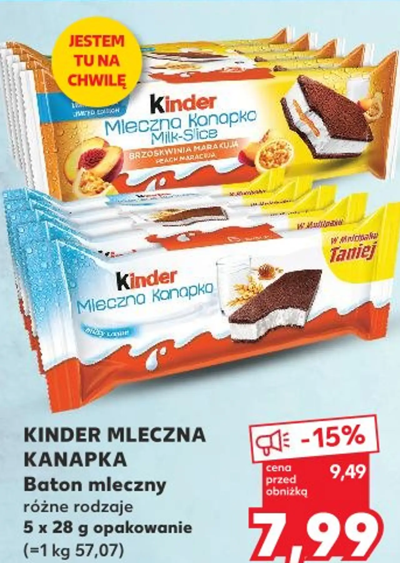 Baton mleczny różne rodzaje 5 x 28 g opakowanie KINDER MLECZNA KANAPKA