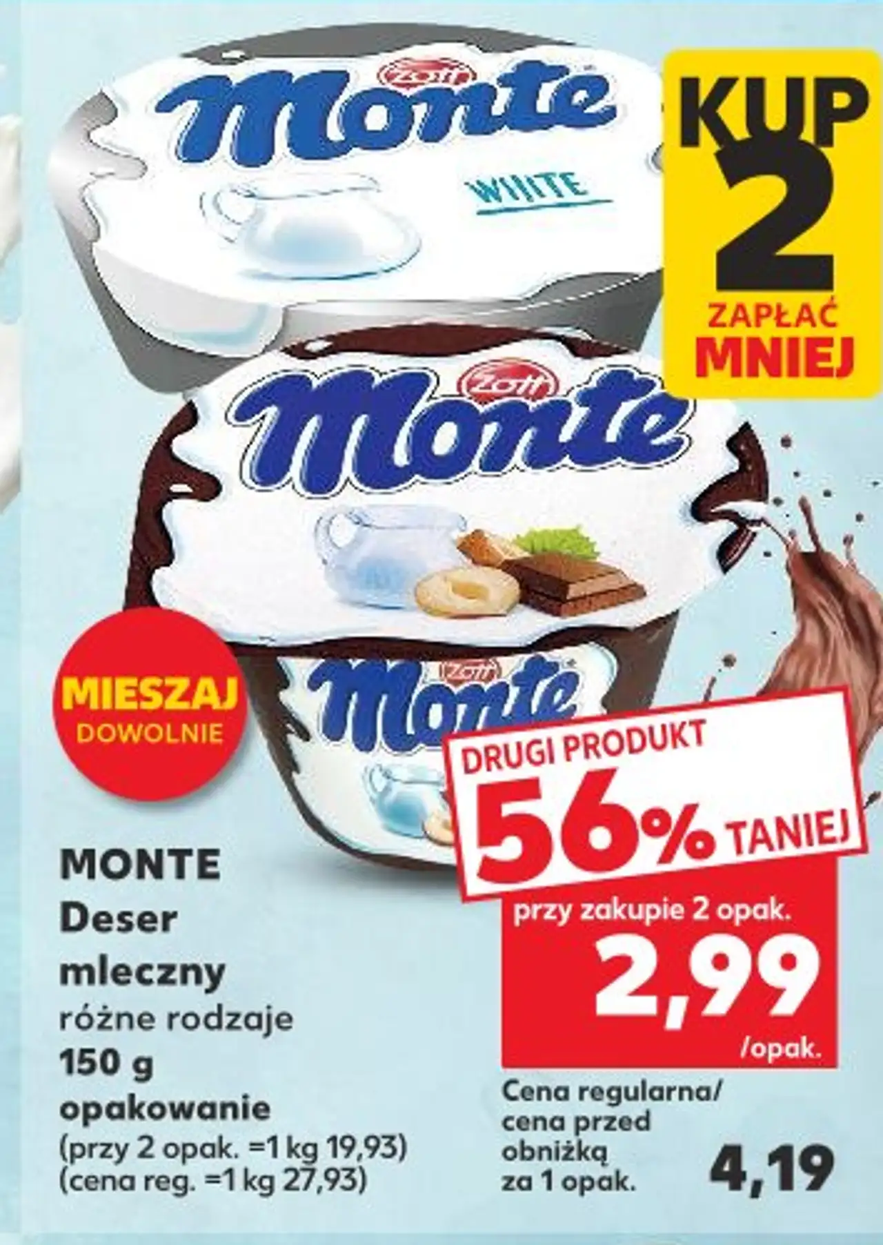 Deser mleczny różne rodzaje 150 g opakowanie MONTE