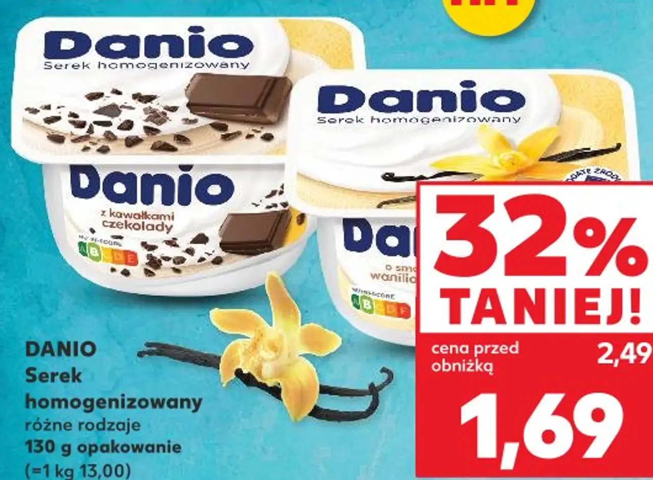 Serek homogenizowany różne rodzaje 130 g opakowanie Danio