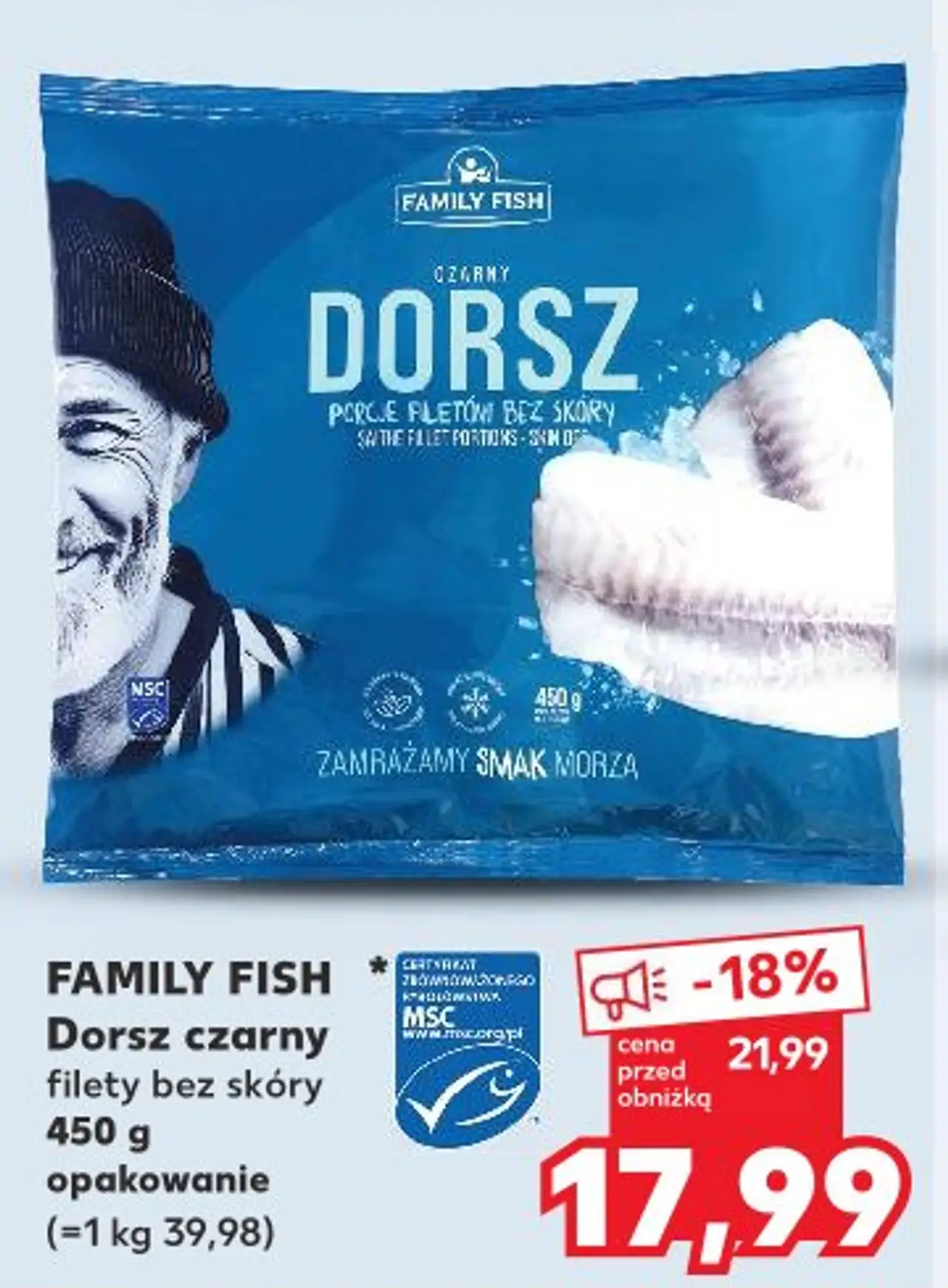Dorsz czarny filety bez skóry FAMILY FISH 450 g opakowanie