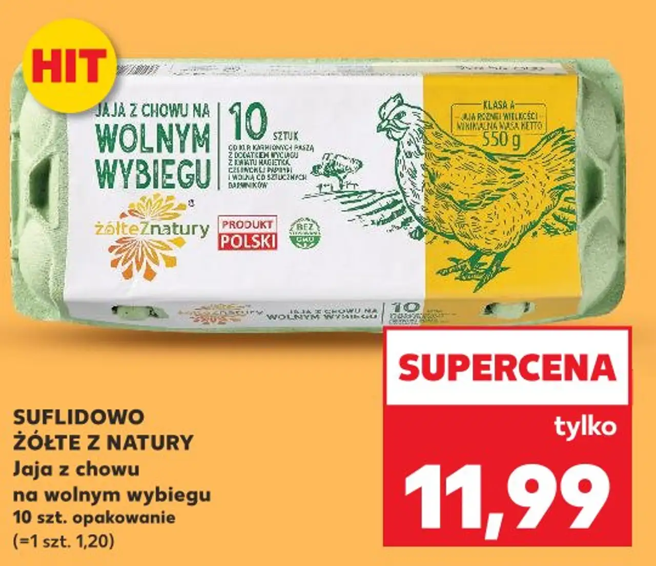 SUFLIDOWO ŻÓŁTE Z NATURY Jaja z chowu na wolnym wybiegu 10 szt. opakowanie