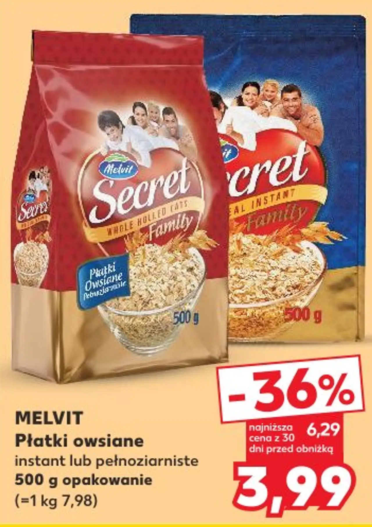 MELVIT Płatki owsiane instant lub pełnoziarniste 500 g opakowanie