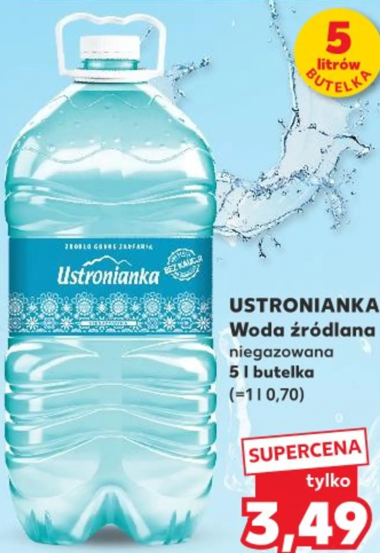 USTRONIANKA Woda źródlana niegazowana 5 l butelka