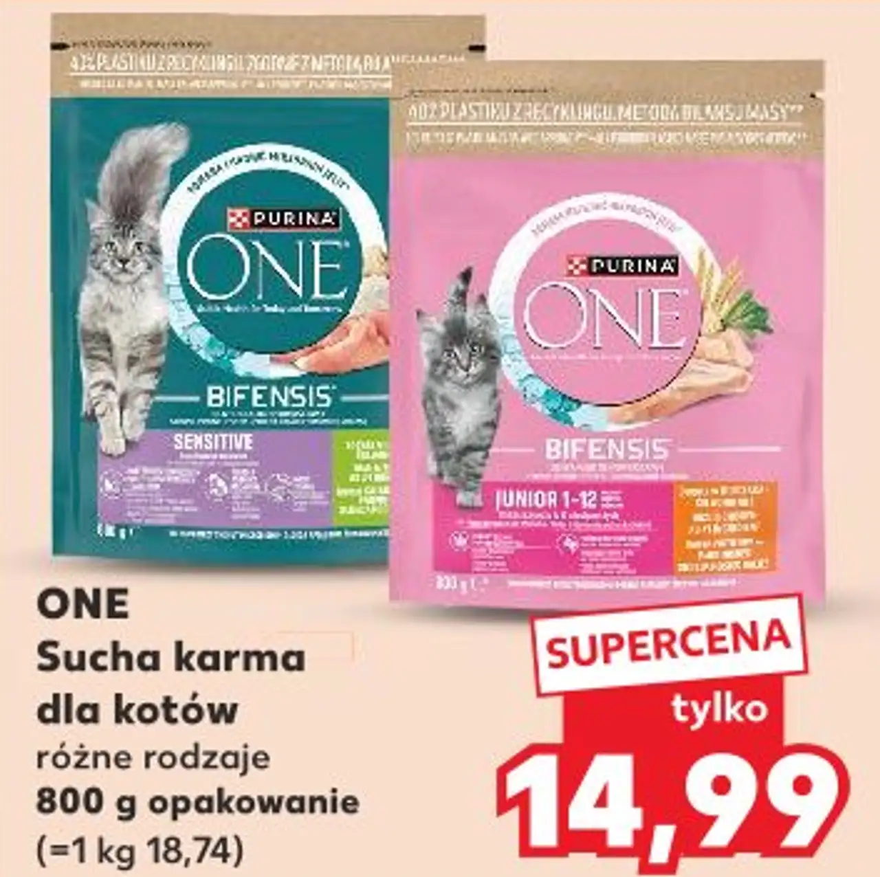 ONE Sucha karma dla kotów różne rodzaje 800 g