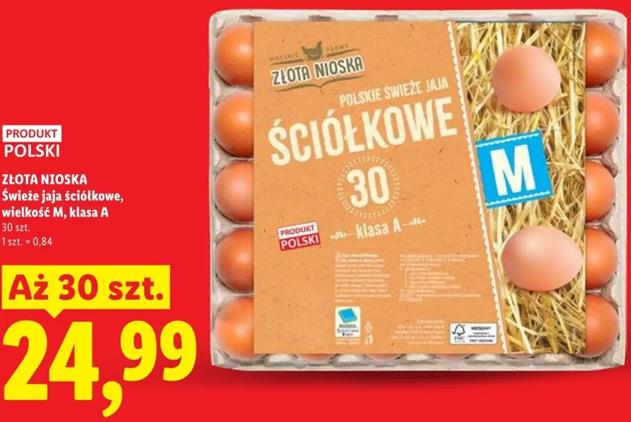 Świeże jaja ściółkowe, wielkość M, klasa A