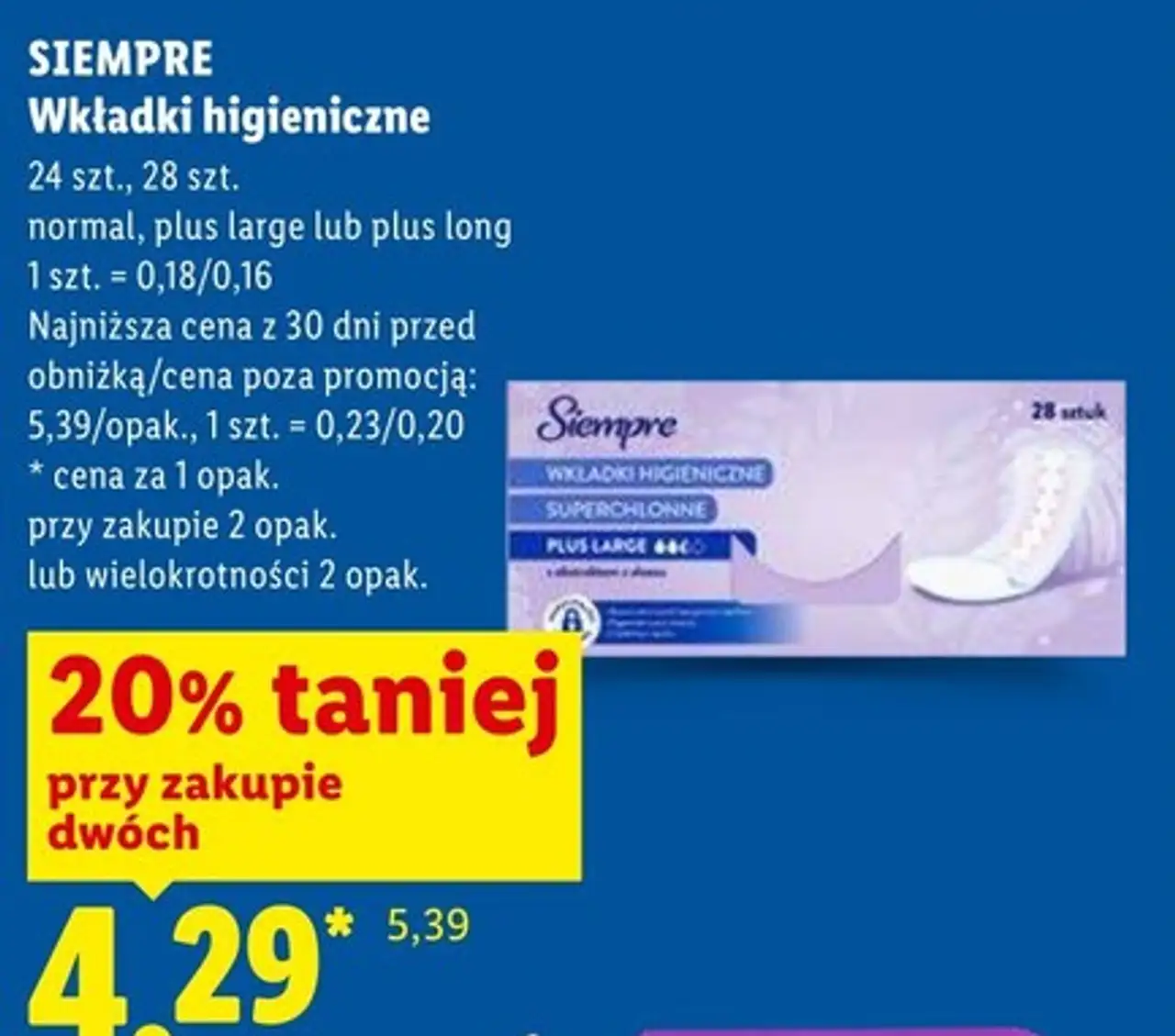 Wkładki higieniczne 24 szt., 28 szt. SIEMPRE