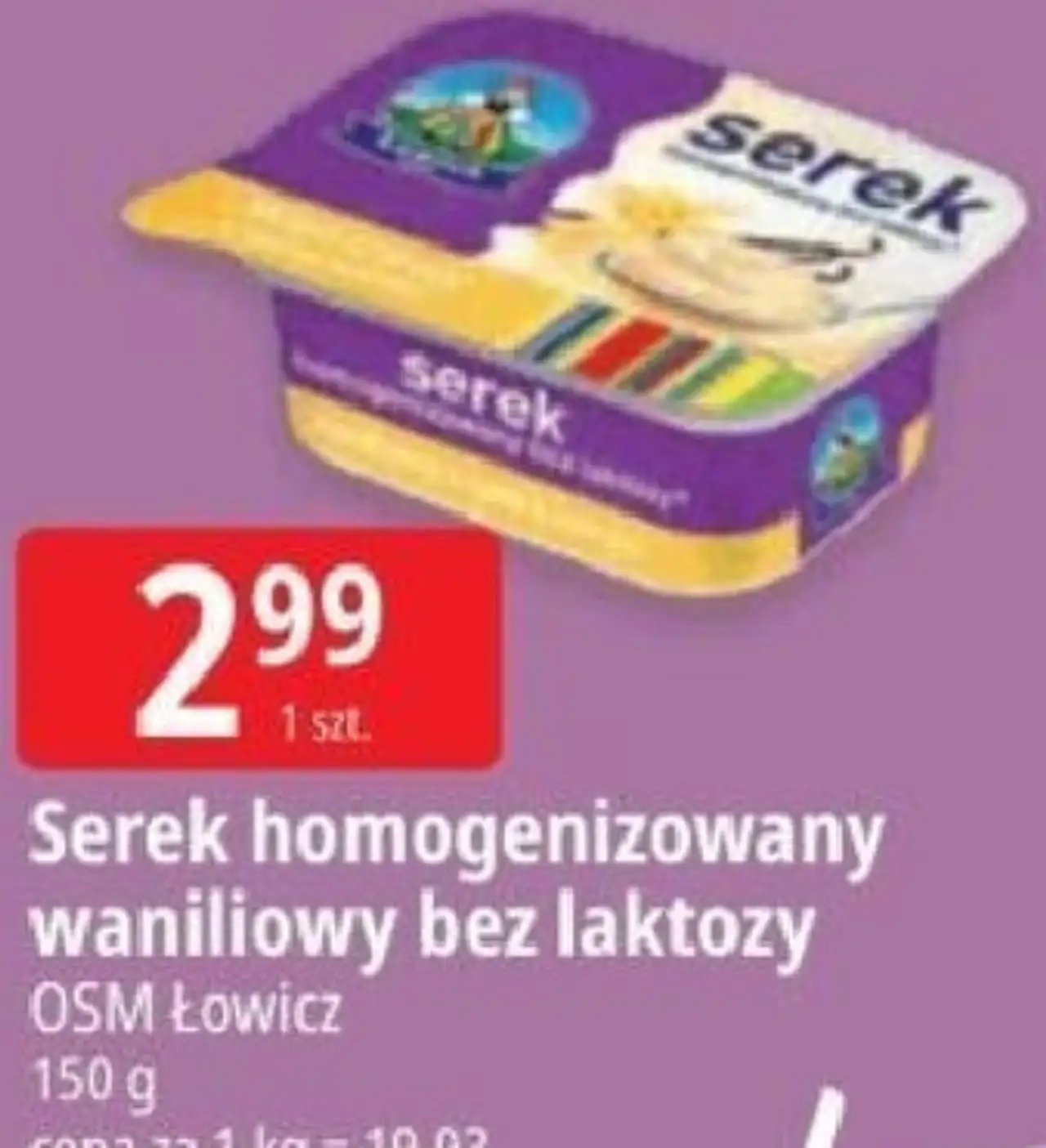 Serek homogenizowany waniliowy bez laktozy OSM Łowicz 150 g