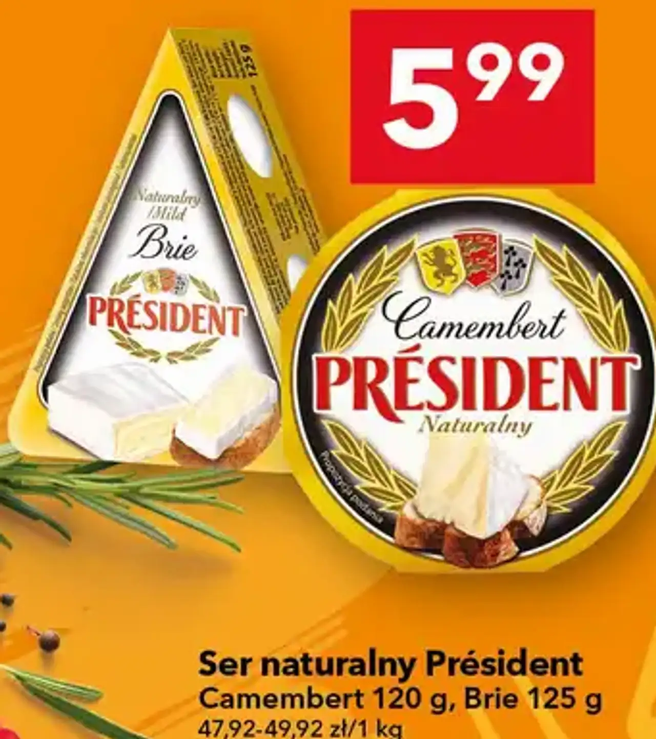 Ser naturalny Président Camembert 120 g, Brie 125 g