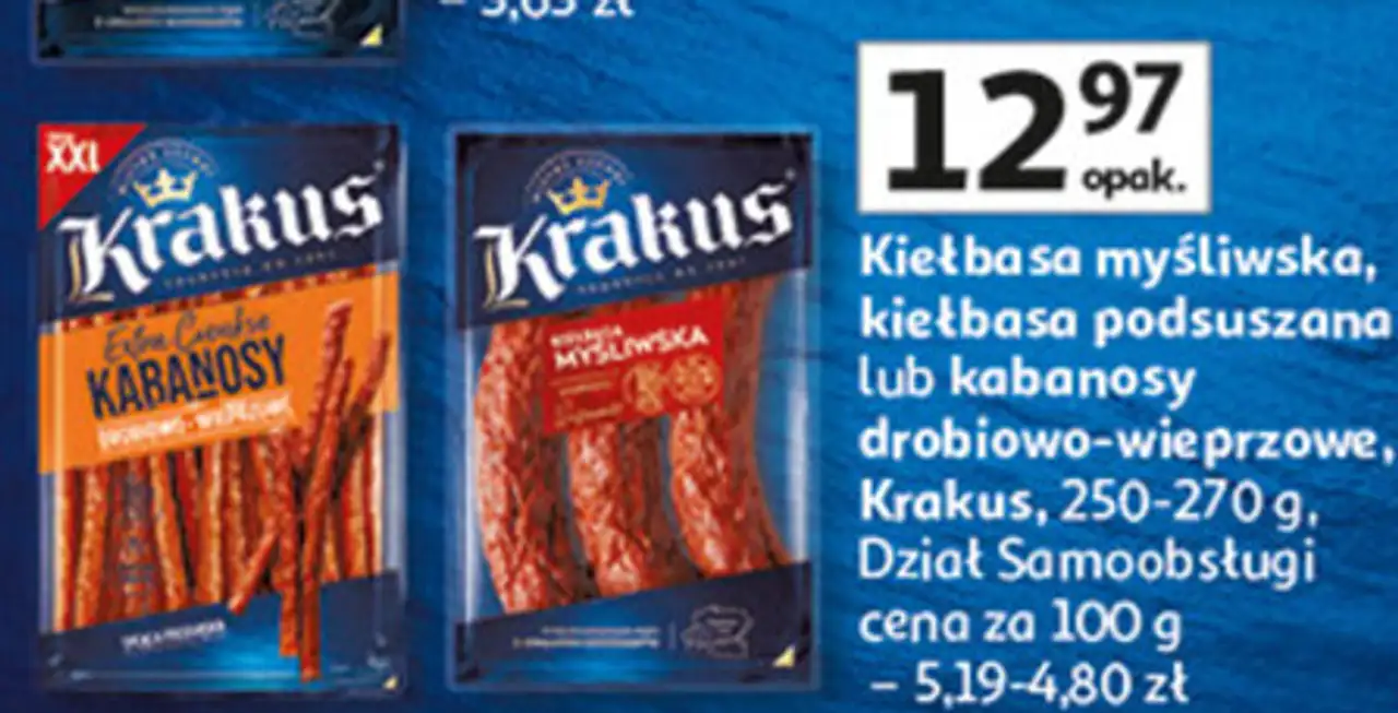 Kiełbasa myśliwska, kiełbasa podsuszana lub kabanosy drobiowo-wieprzowe Krakus