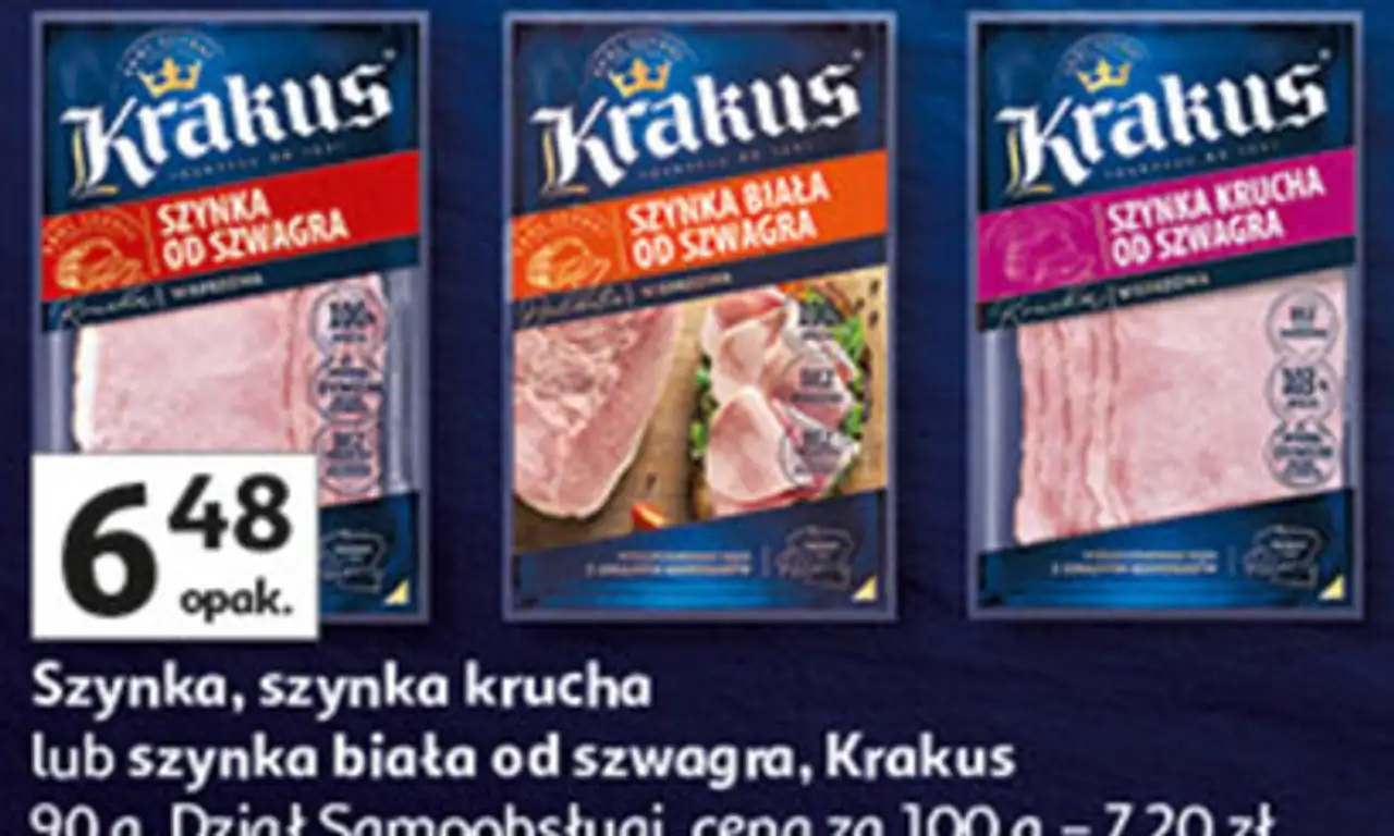 Szynka, szynka krucha lub szynka biała od szwagra Krakus 90 g