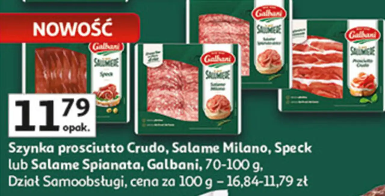 Szynka prosciutto Crudo, Salame Milano, Speck lub Salame Spianata, Galbani, 70-100 g