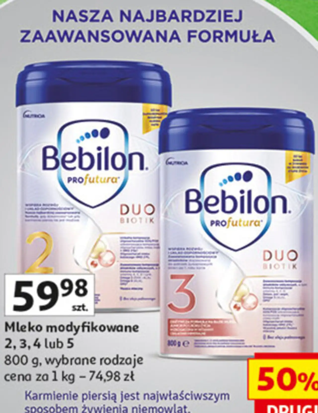 Mleko modyfikowane 2, 3, 4 lub 5 Bebilon 800 g,